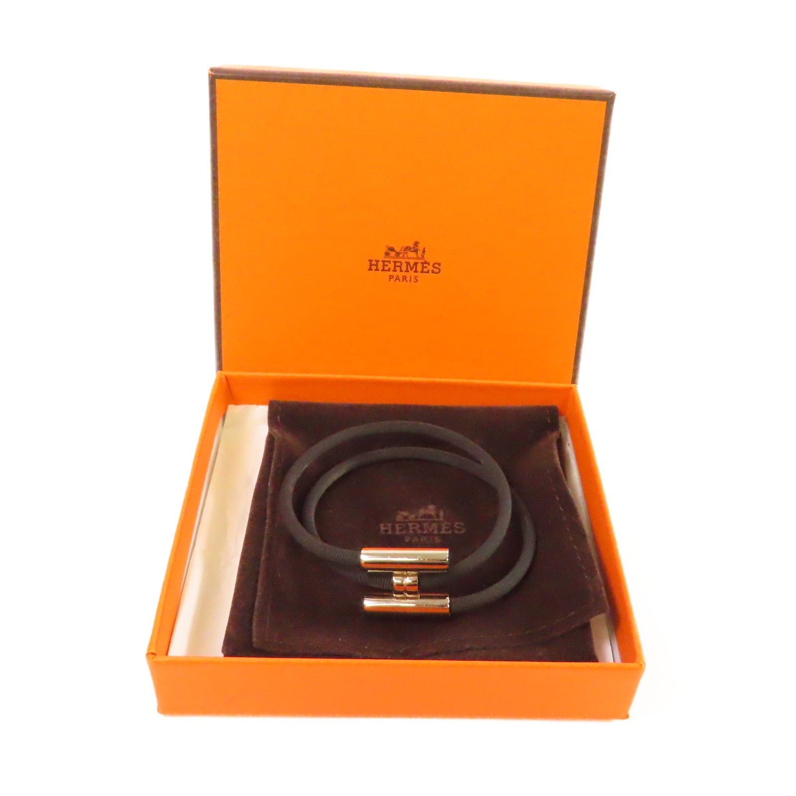 HERMES 金屬/帆布Tournis Tresse Bracelet銀扣手鏈
