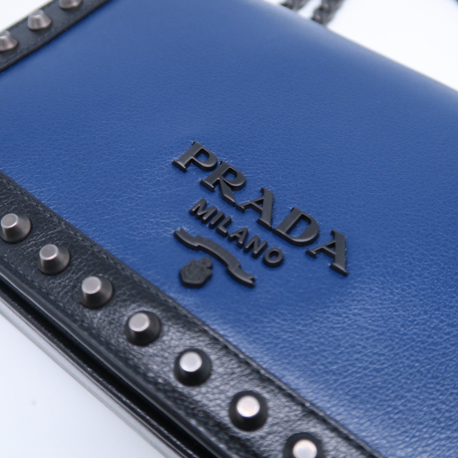 PRADA 牛皮皮革Pattina Glace肩背袋黑色/藍色