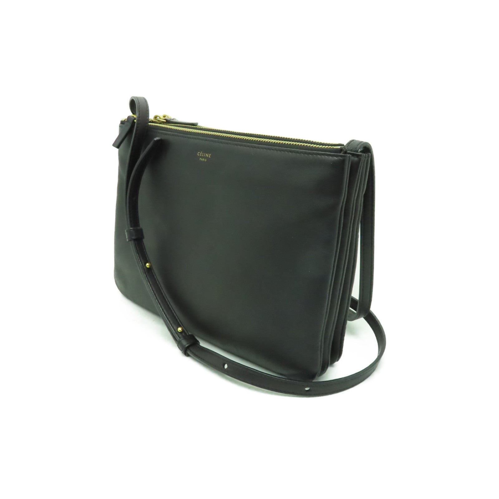 CELINE 羊皮皮革Trio金扣肩背袋黒色