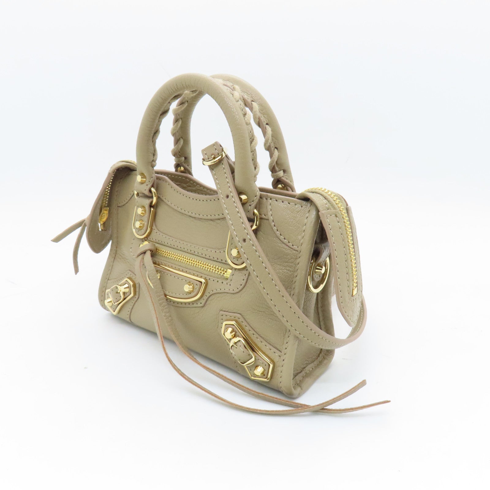 BALENCIAGA 牛皮皮革Nano City金扣手挽肩背两用袋杏色