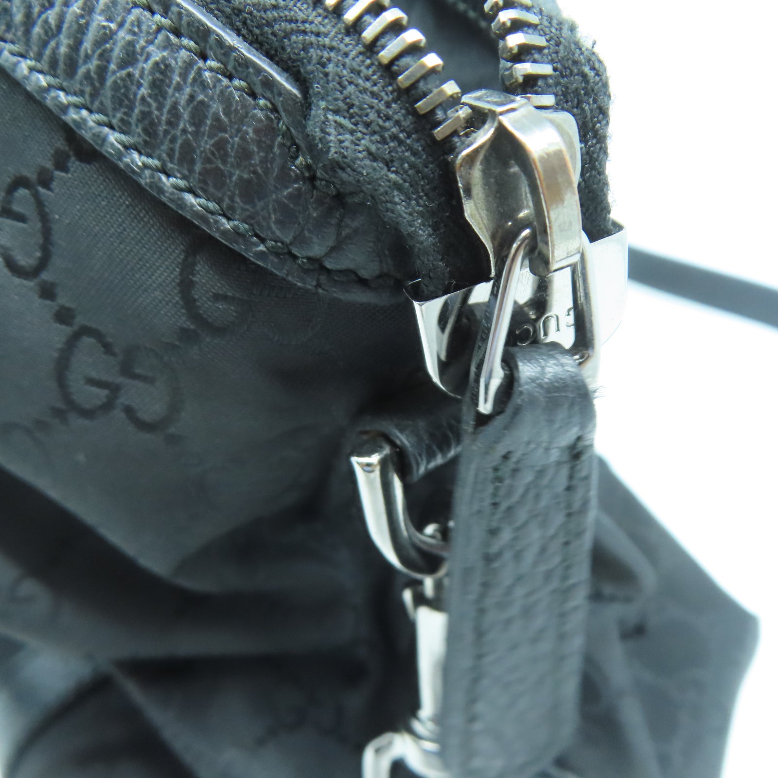 GUCCI 帆布2 Way Shoulder銀扣手挽肩背兩用袋黑色