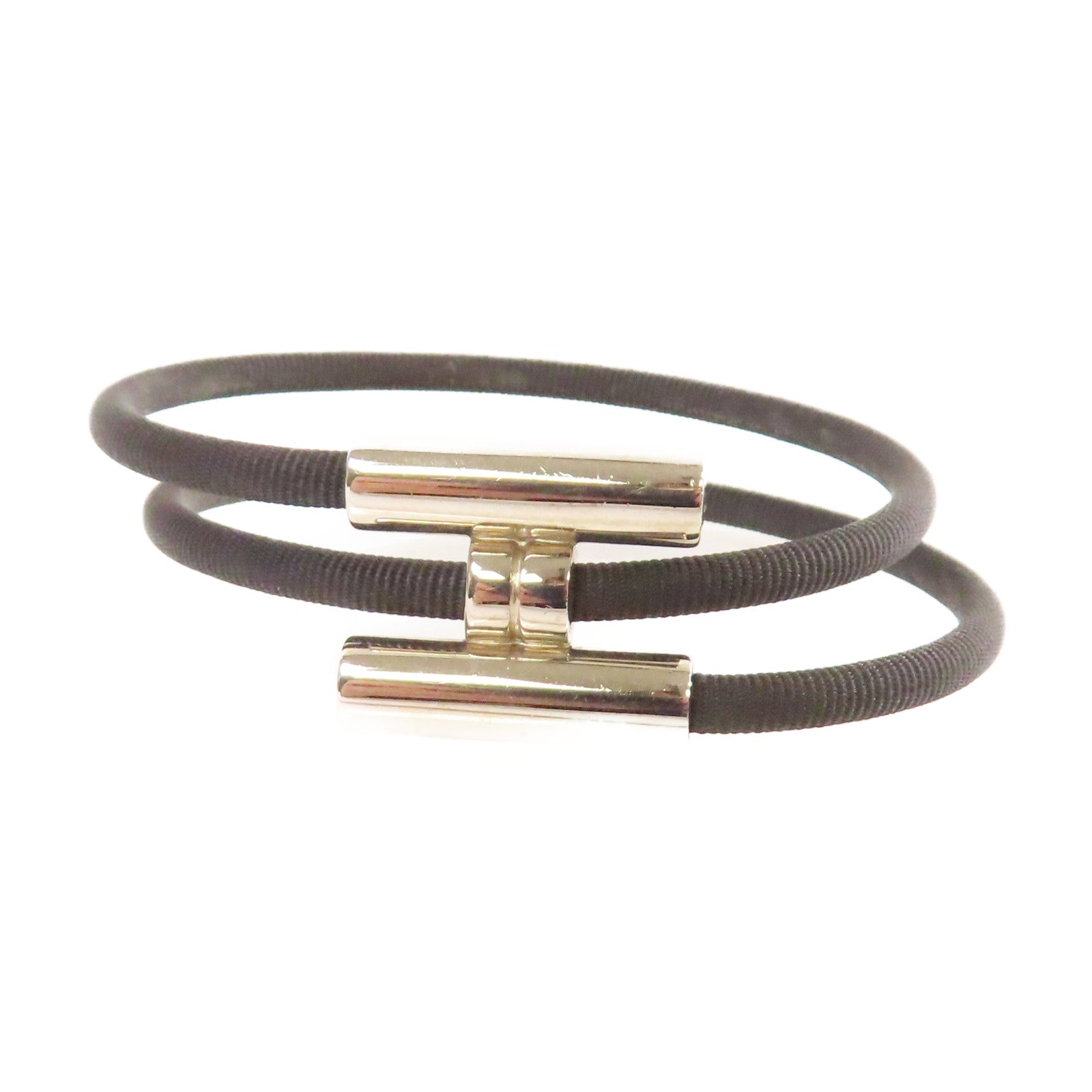 HERMES 金屬/帆布Tournis Tresse Bracelet銀扣手鏈