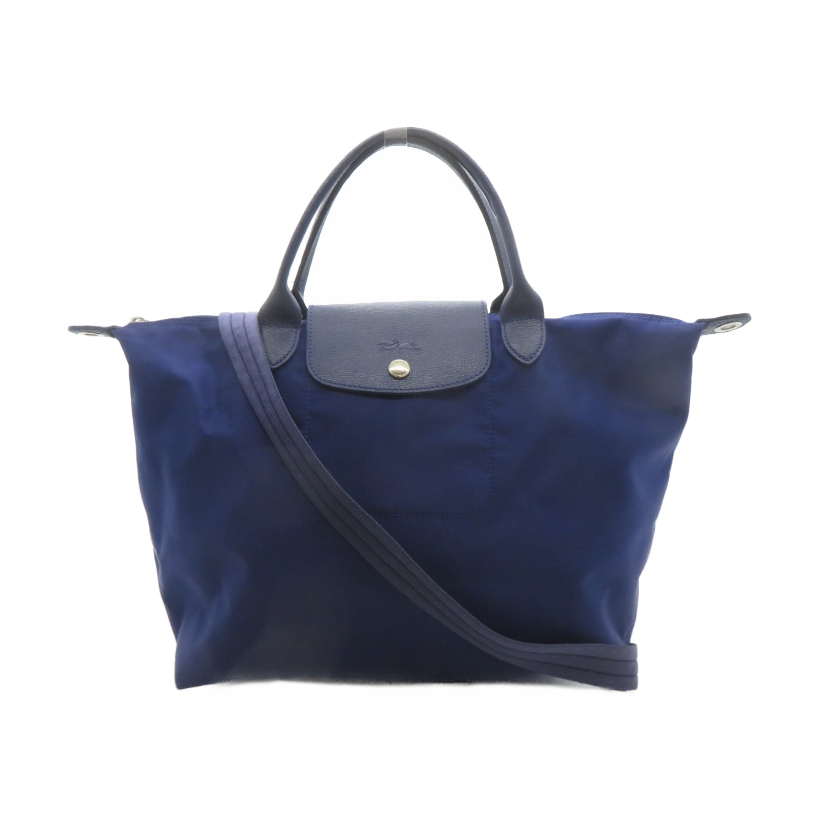 Longchamp 尼龍2 Way Shoulder銀扣手挽肩背兩用袋藍色