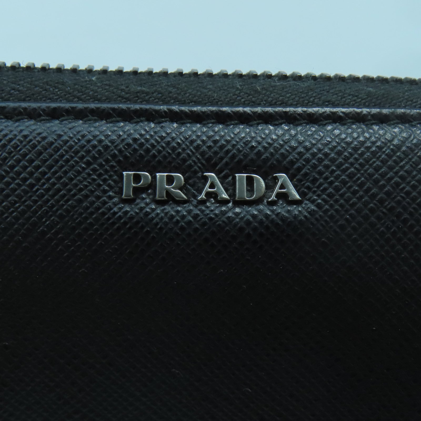 PRADA cowhide leather Long wallet silver buckle long wallet black