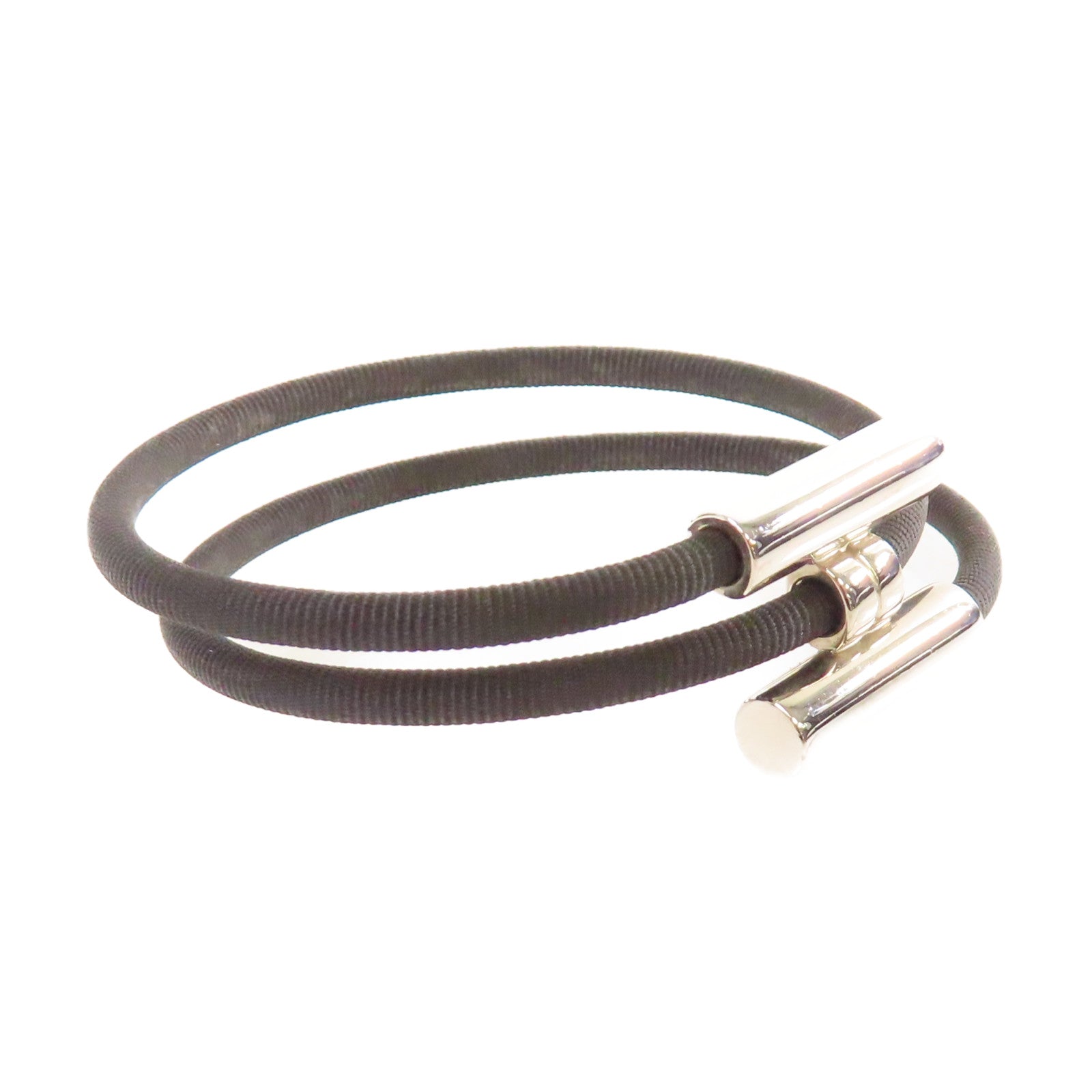 HERMES 金屬/帆布Tournis Tresse Bracelet銀扣手鏈
