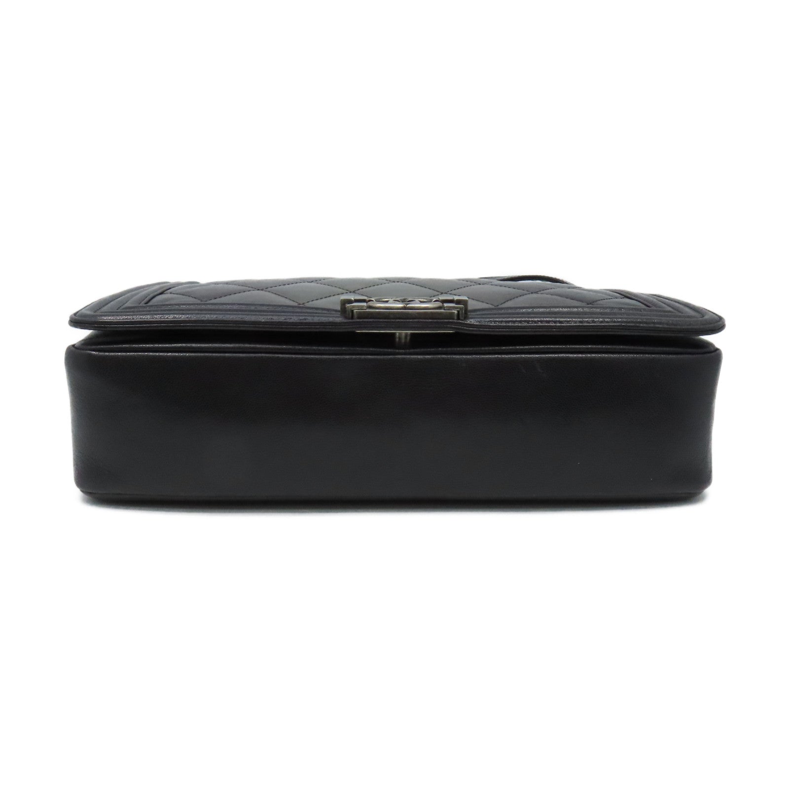 CHANEL 菱格牛皮皮革Boy Chanel 30cm Chain Shoulder Bag銀扣鏈帶肩背袋碳灰色