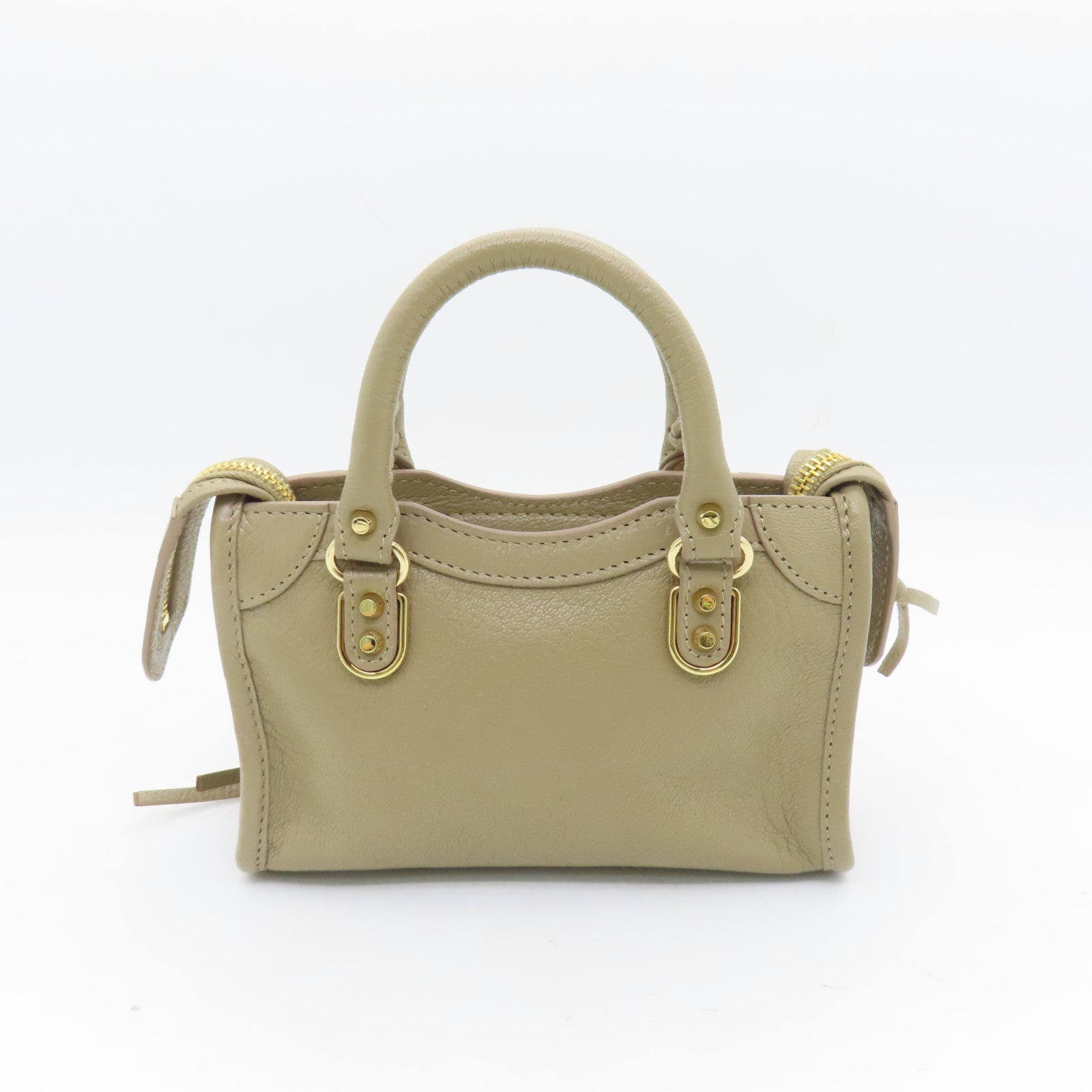 BALENCIAGA 牛皮皮革Nano City金扣手挽肩背两用袋杏色