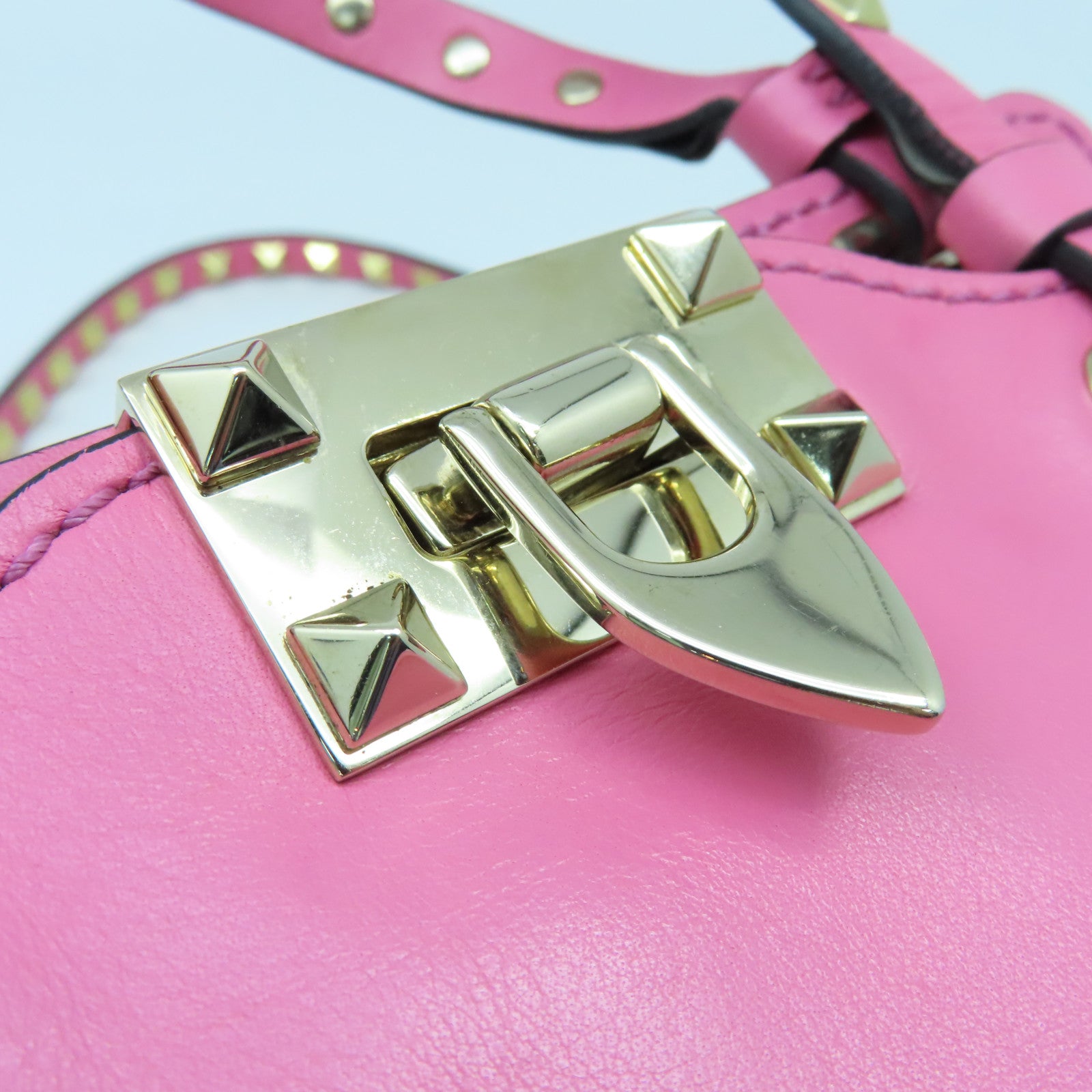 Valentino 【激減優惠】牛皮皮革2Way Shoulder金扣手挽肩背兩用袋粉紅色