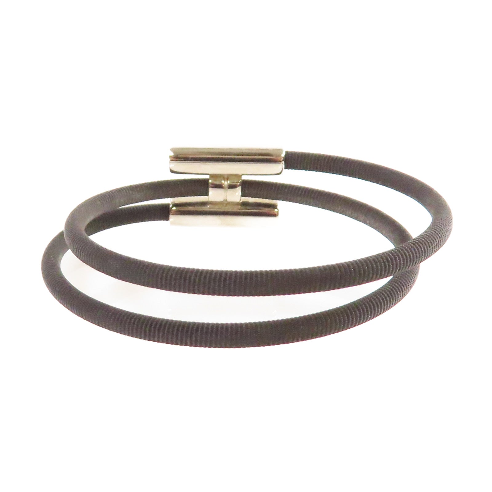 HERMES 金屬/帆布Tournis Tresse Bracelet銀扣手鏈