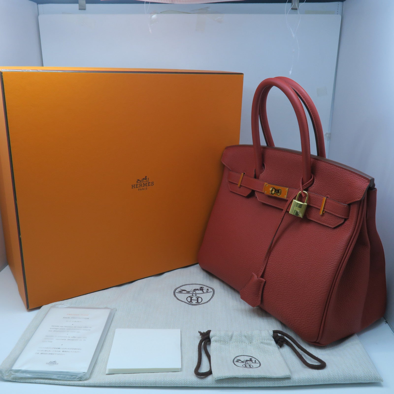 HERMES 【激減優惠】Togo皮革Birkin 30金扣手挽袋正紅