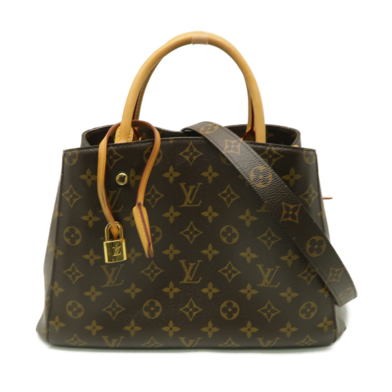 LOUIS VUITTON Monogram Montaigne MM金扣手挽肩背兩用袋棕色