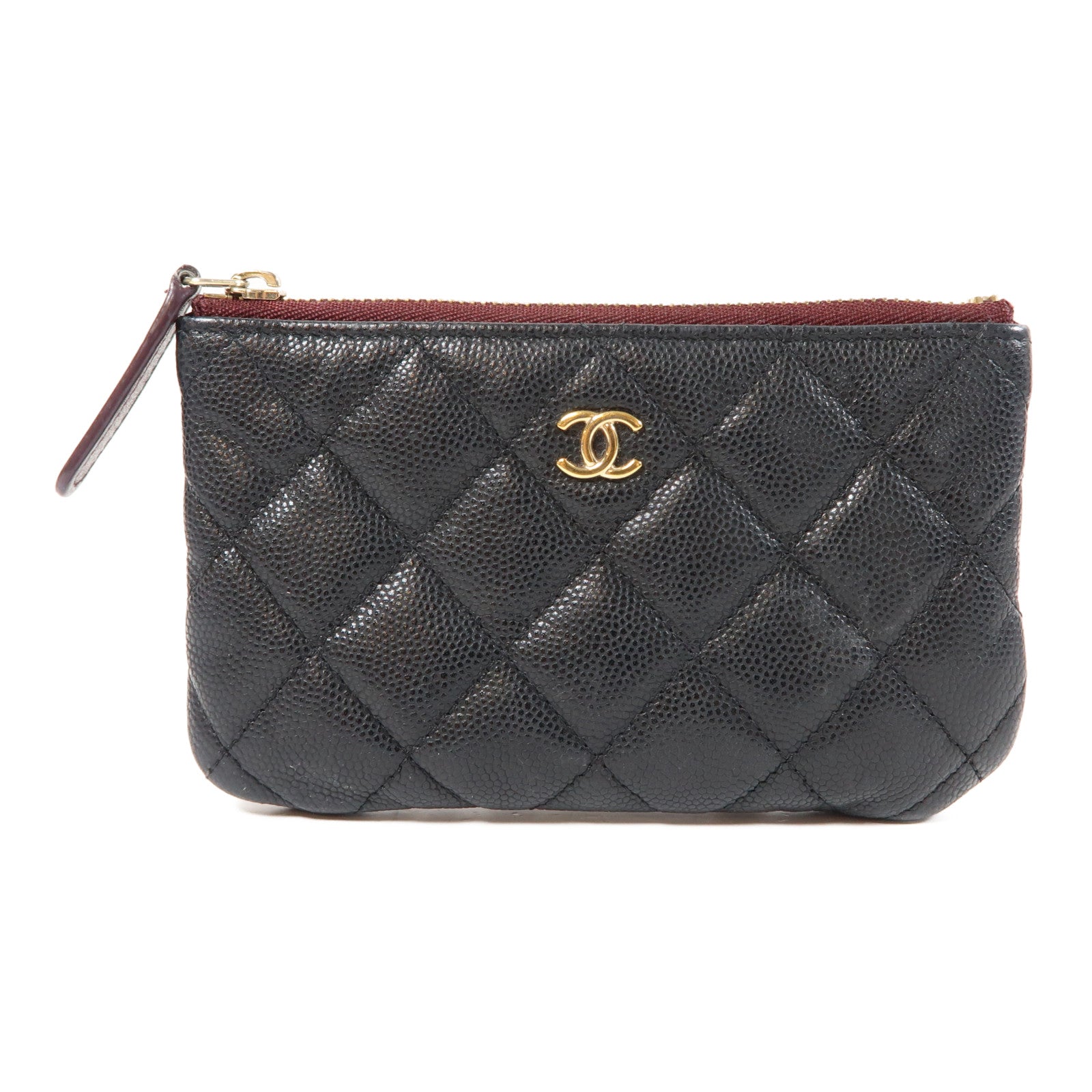 CHANEL 菱格Caviar皮革Pouch金扣手拿包黑色