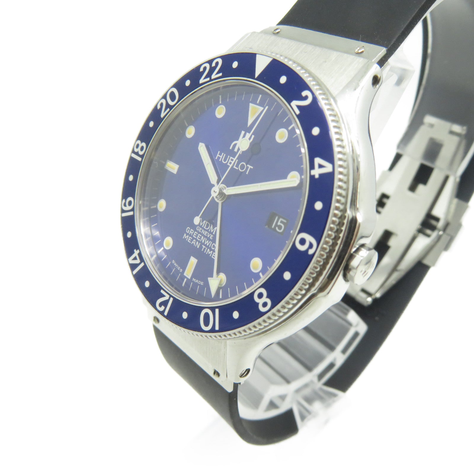 HUBLOT MDM GMT不鏽鋼手錶石英機芯藍色