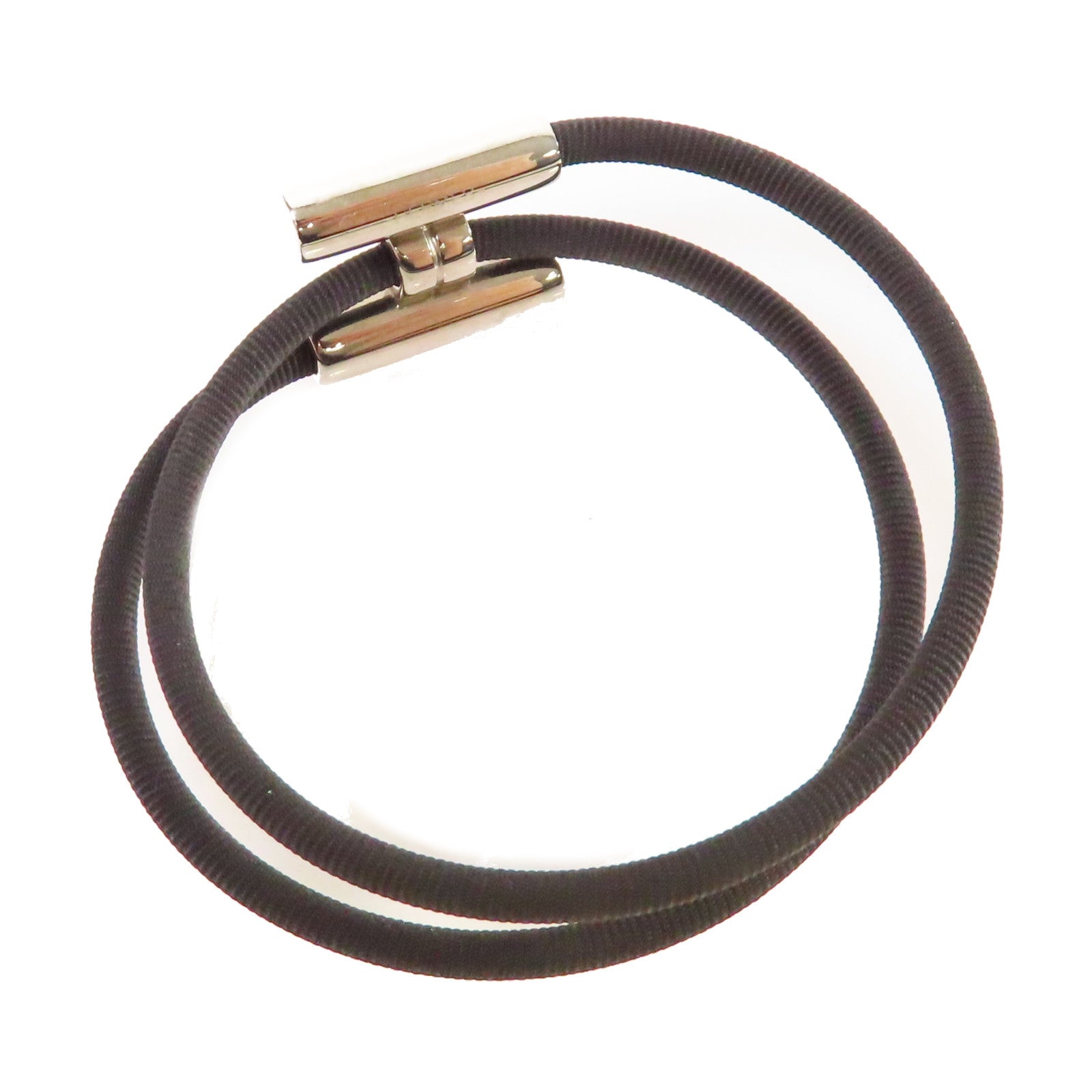 HERMES 金屬/帆布Tournis Tresse Bracelet銀扣手鏈