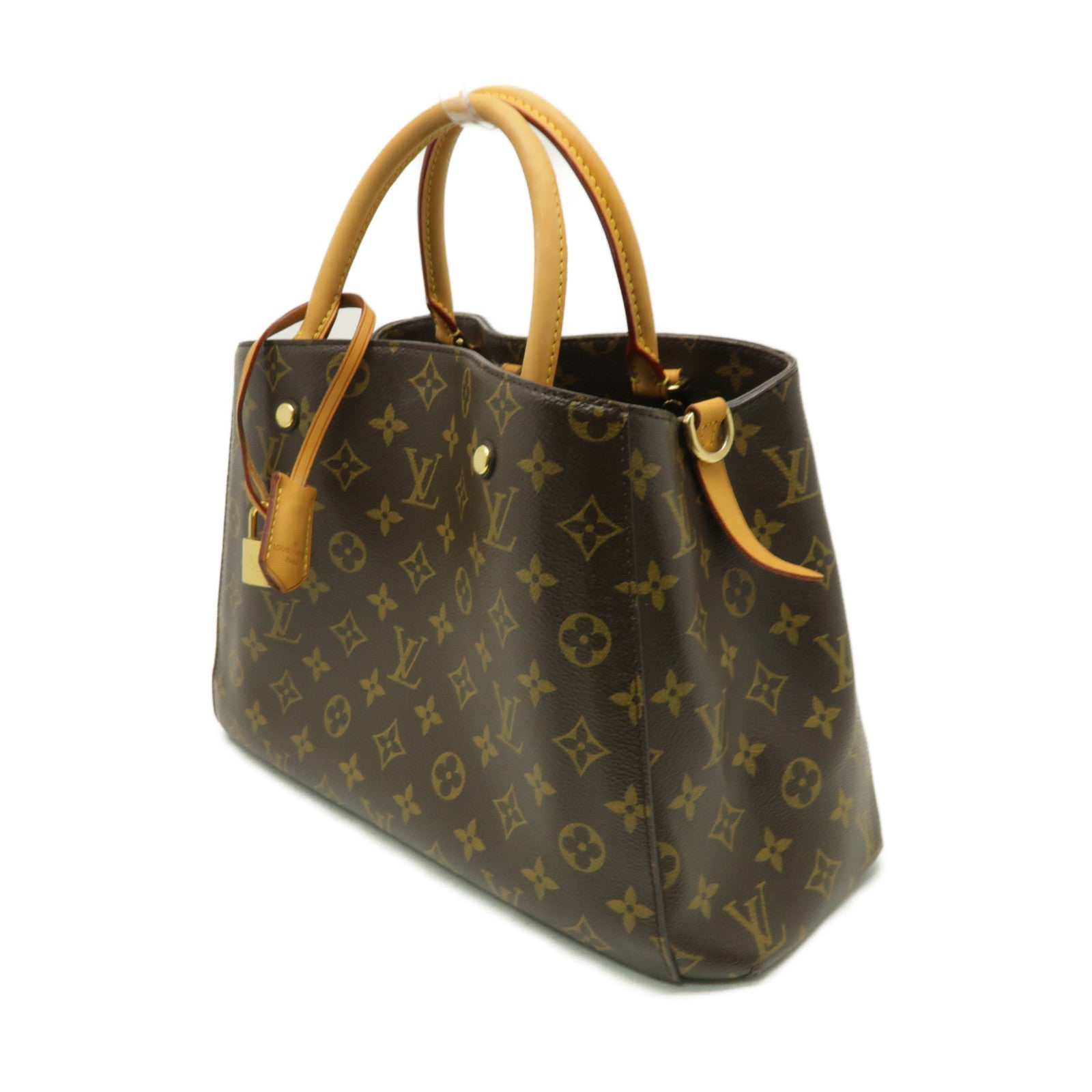 LOUIS VUITTON Monogram Montaigne MM金扣手挽肩背兩用袋棕色