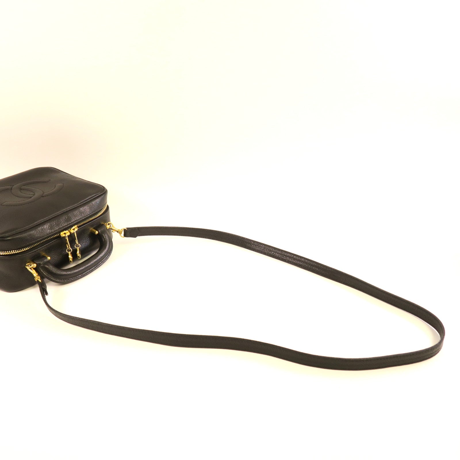 CHANEL 牛皮皮革2 Way Shoulder Bag金扣手挽肩背兩用袋黑色