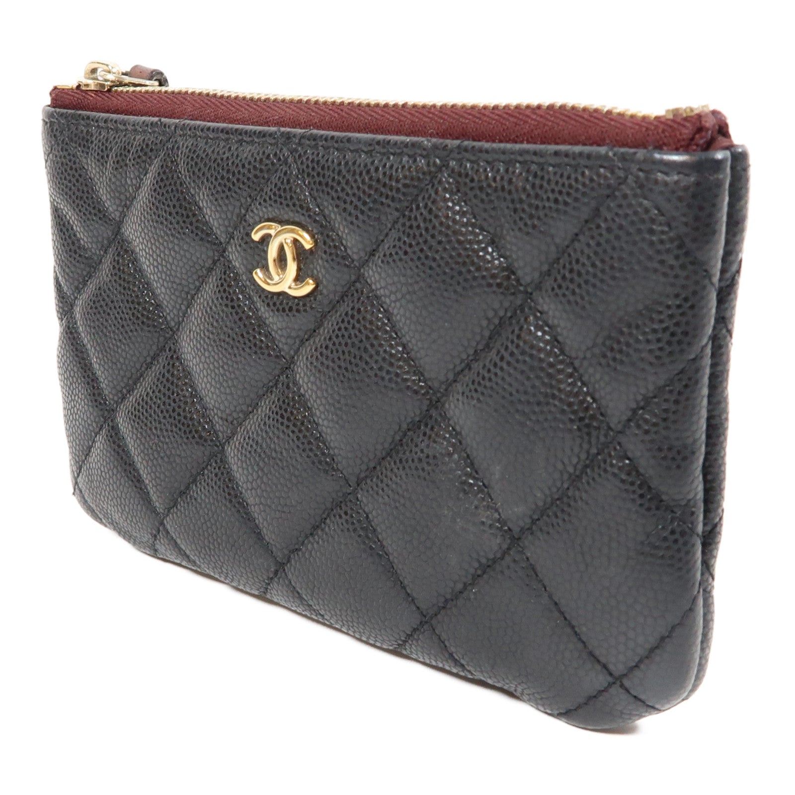 CHANEL 菱格Caviar皮革Pouch金扣手拿包黑色