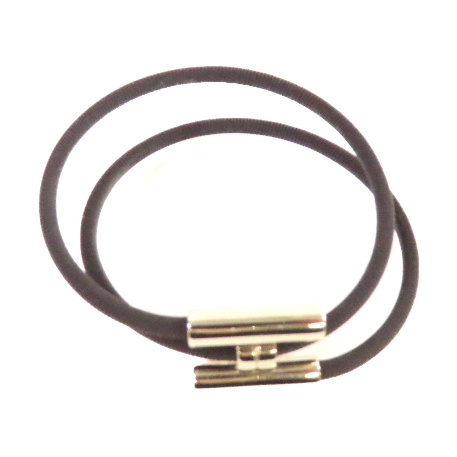 HERMES 金屬/帆布Tournis Tresse Bracelet銀扣手鏈