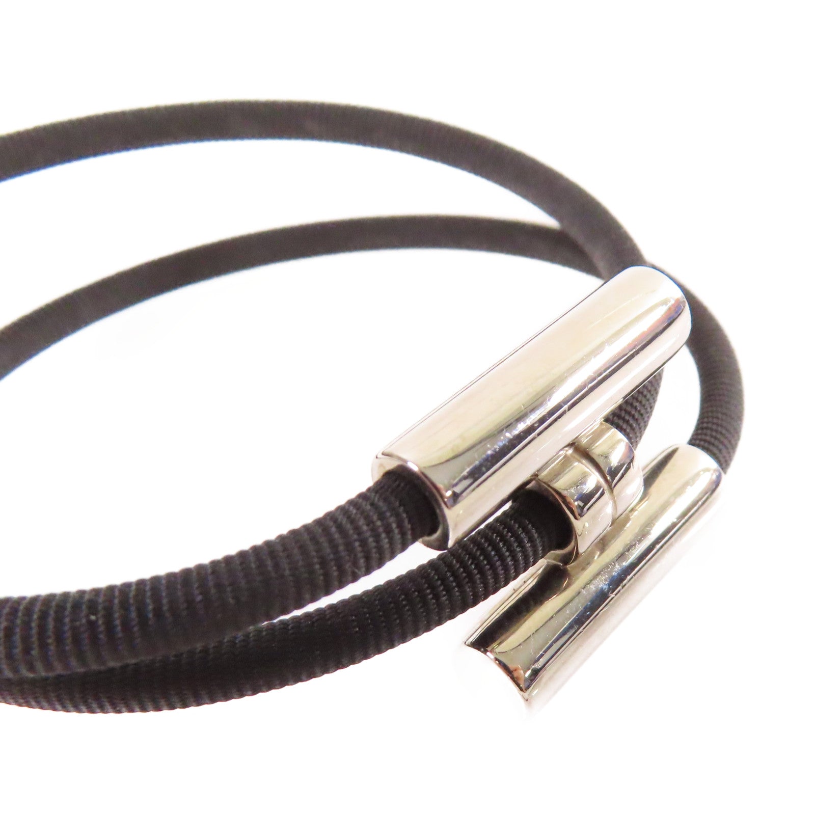 HERMES 金屬/帆布Tournis Tresse Bracelet銀扣手鏈