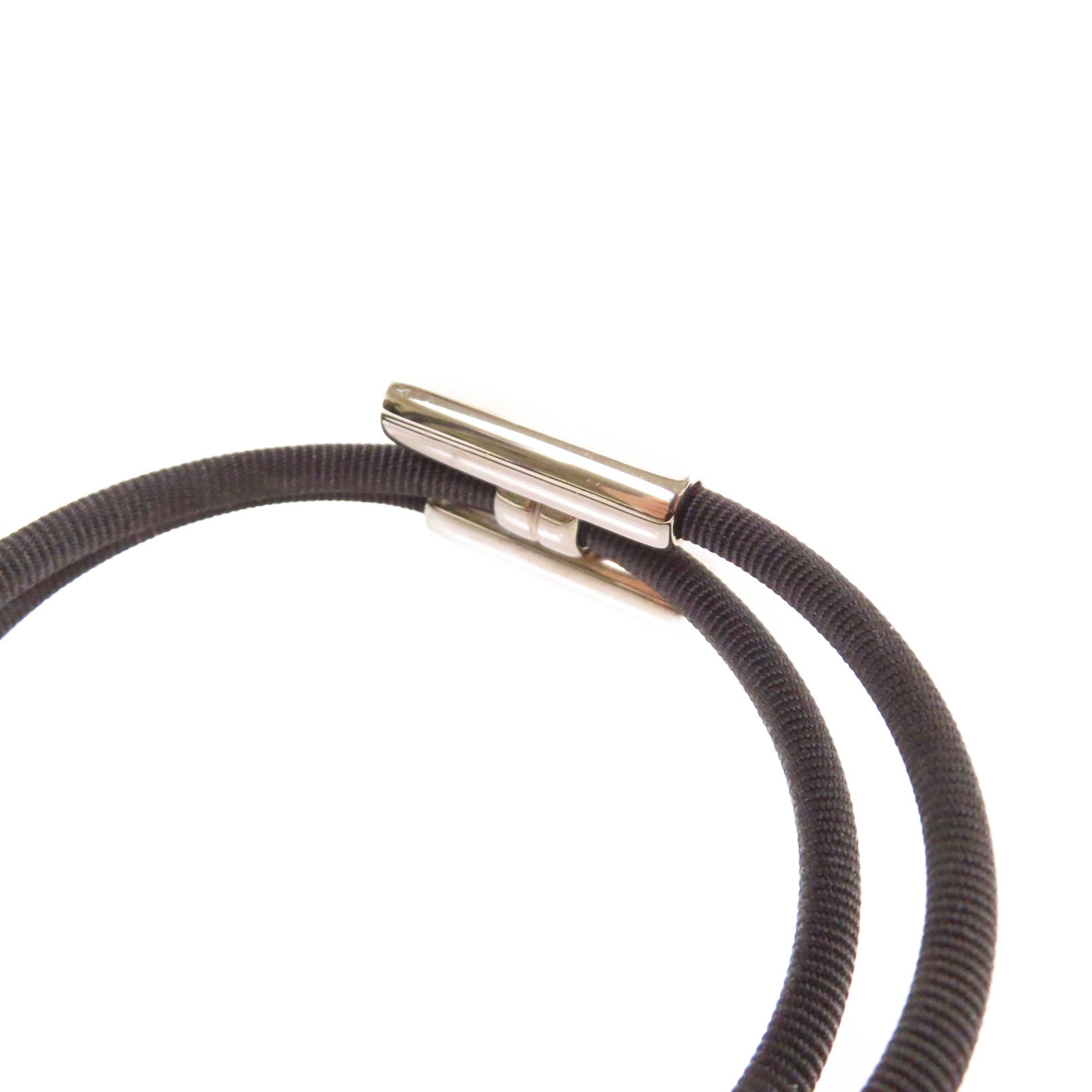 HERMES 金屬/帆布Tournis Tresse Bracelet銀扣手鏈