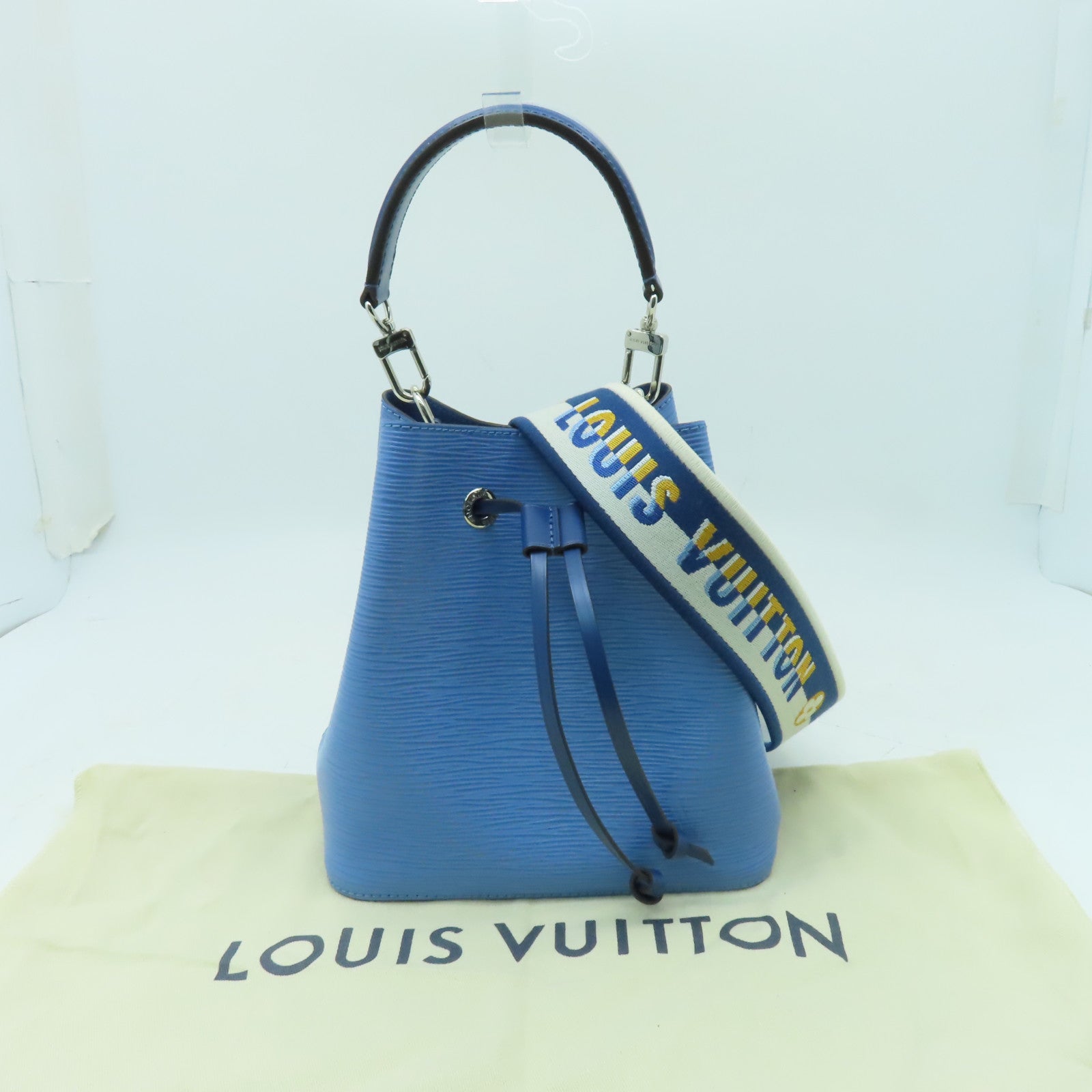 LOUIS VUITTON Epi Neonoe BB銀扣手挽肩背兩用袋淺藍色