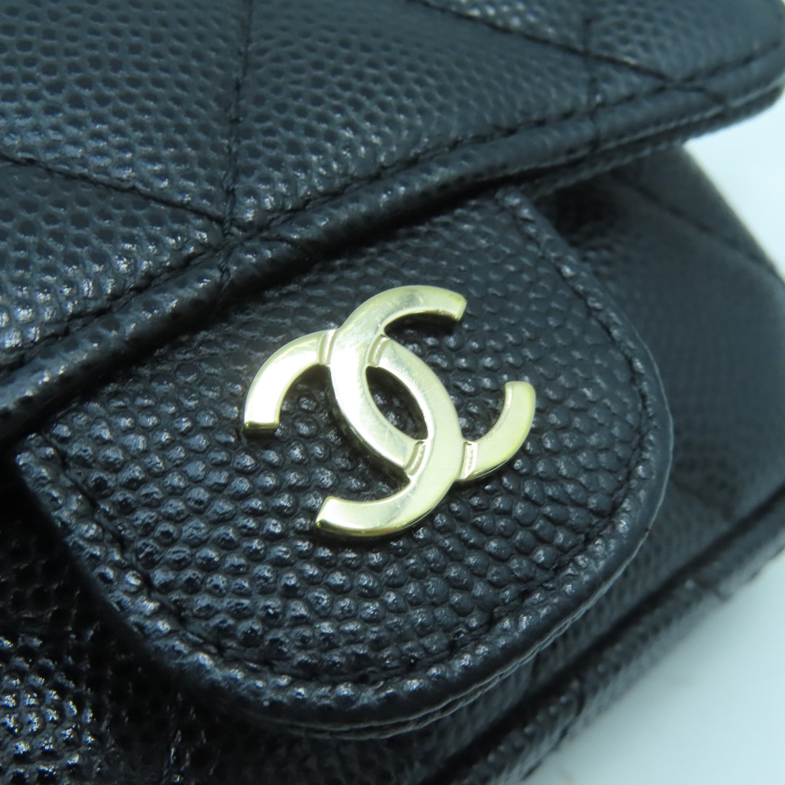 CHANEL diamond Caviar leather Waist Bag gold buckle pocket black