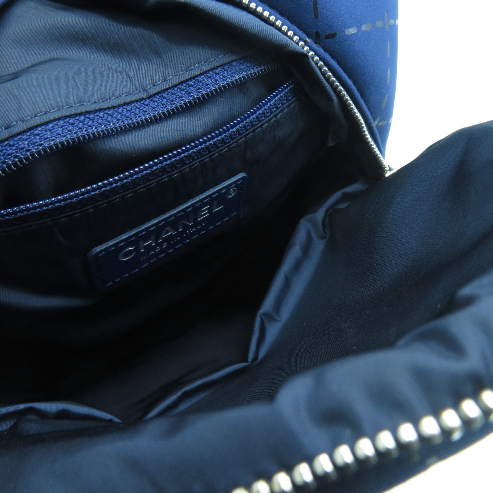 CHANEL 聚酯纖維/皮革Backpack銀扣背包藍色