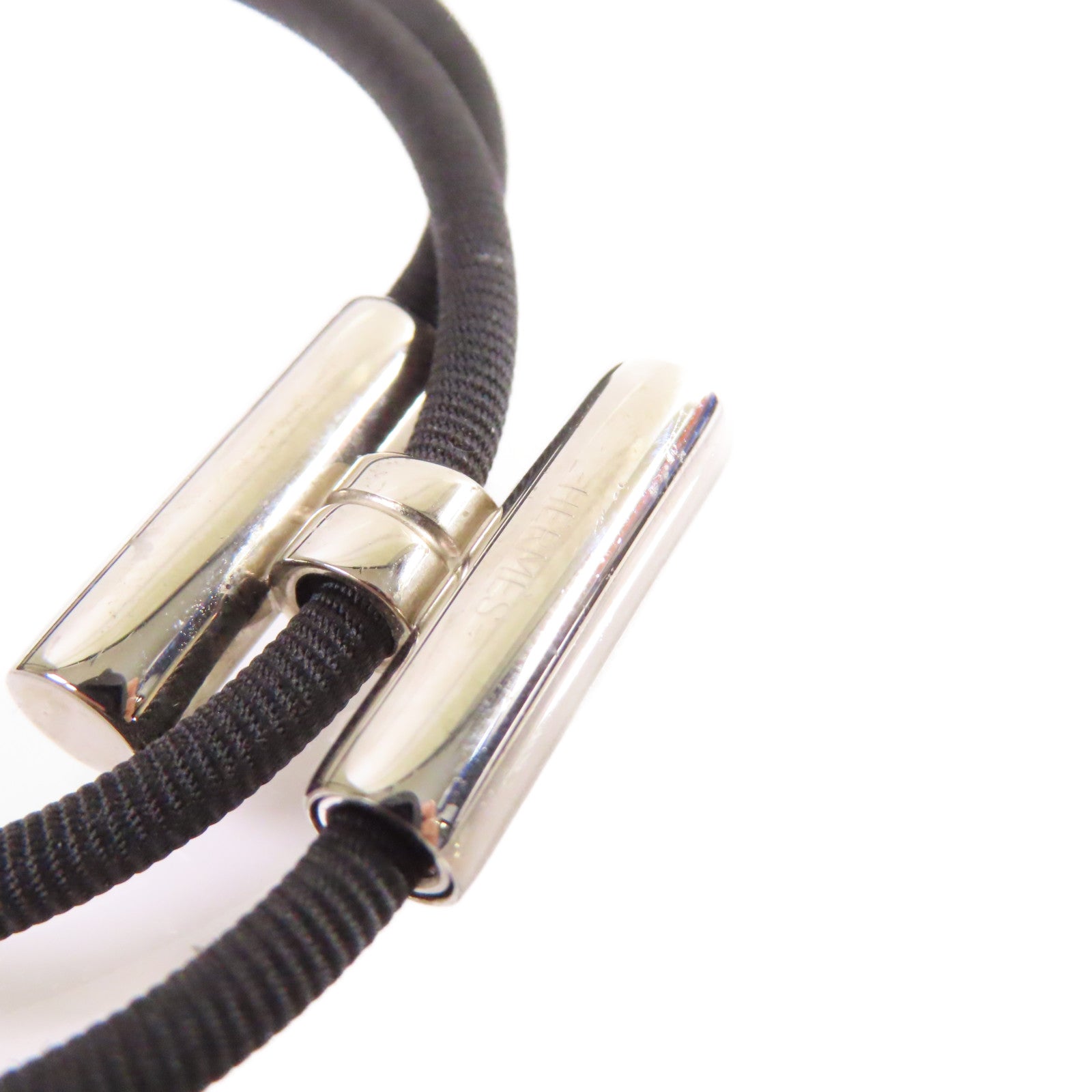 HERMES 金屬/帆布Tournis Tresse Bracelet銀扣手鏈