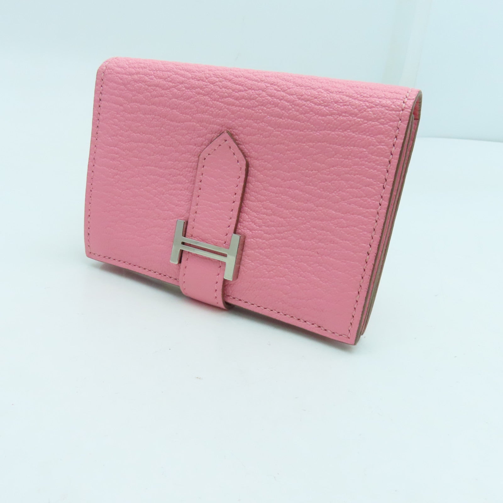 HERMES Chevre皮革Card Case卡片套銀扣粉紅色
