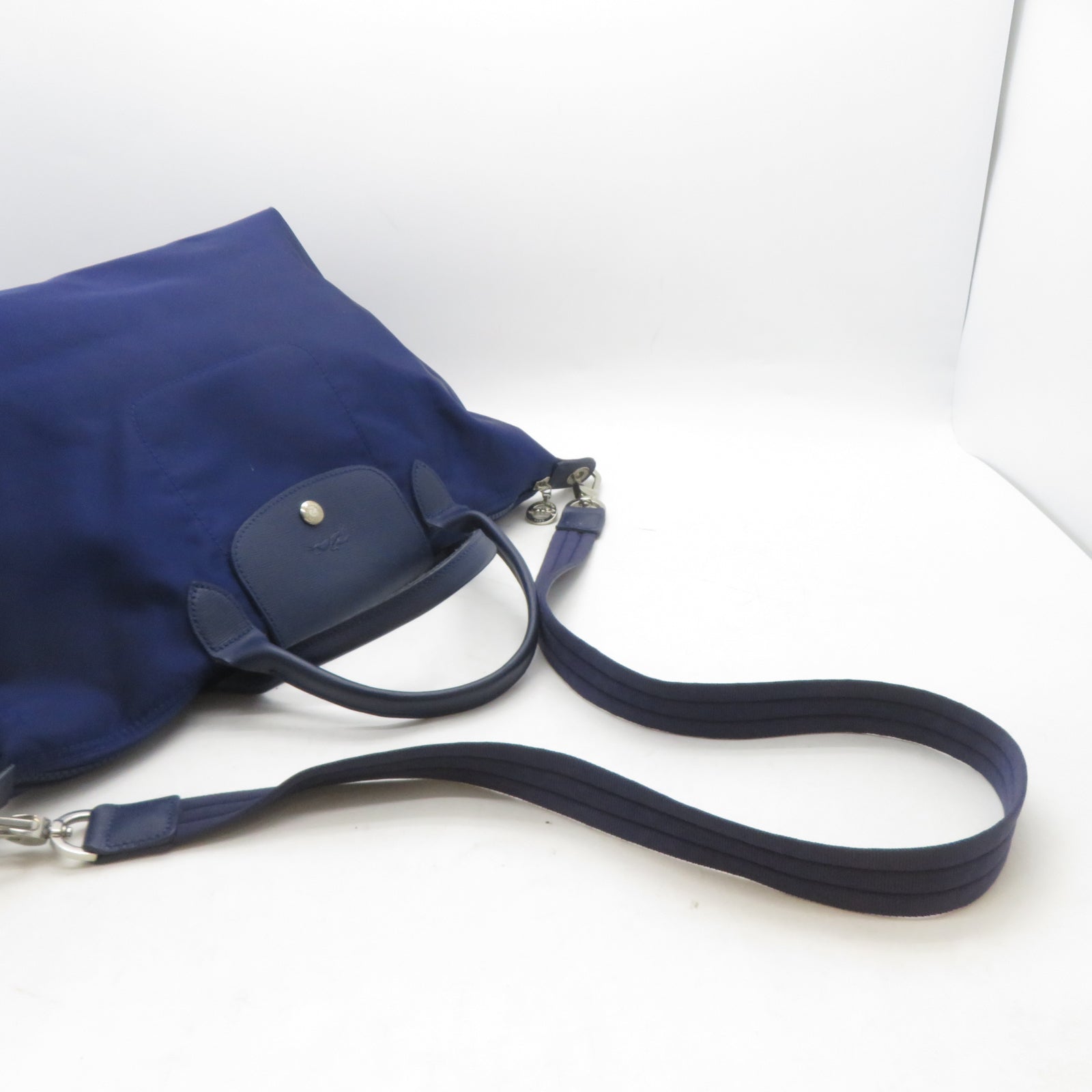 Longchamp 尼龍2 Way Shoulder銀扣手挽肩背兩用袋藍色