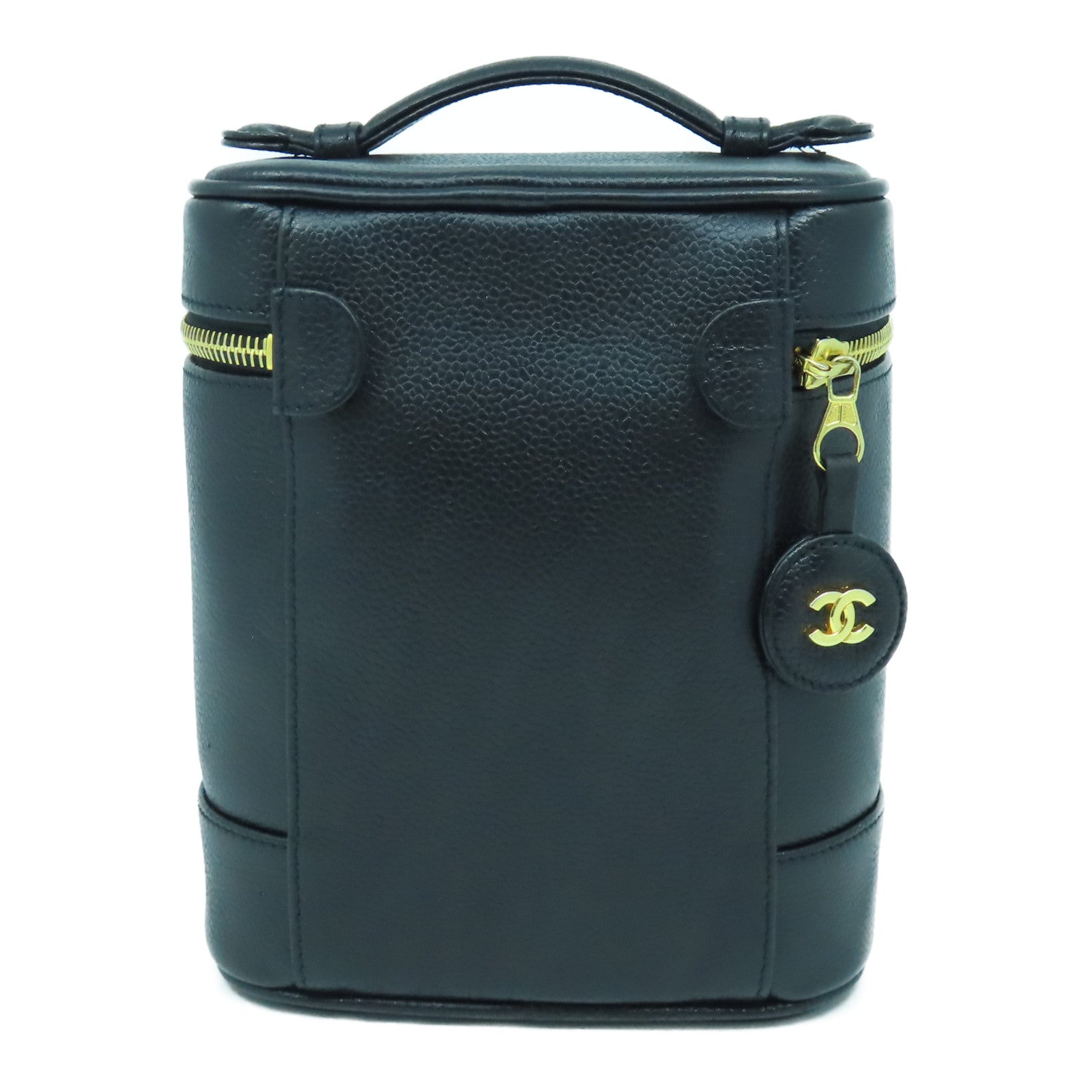 CHANEL Caviar皮革Vanity Case金扣手挽袋黑色