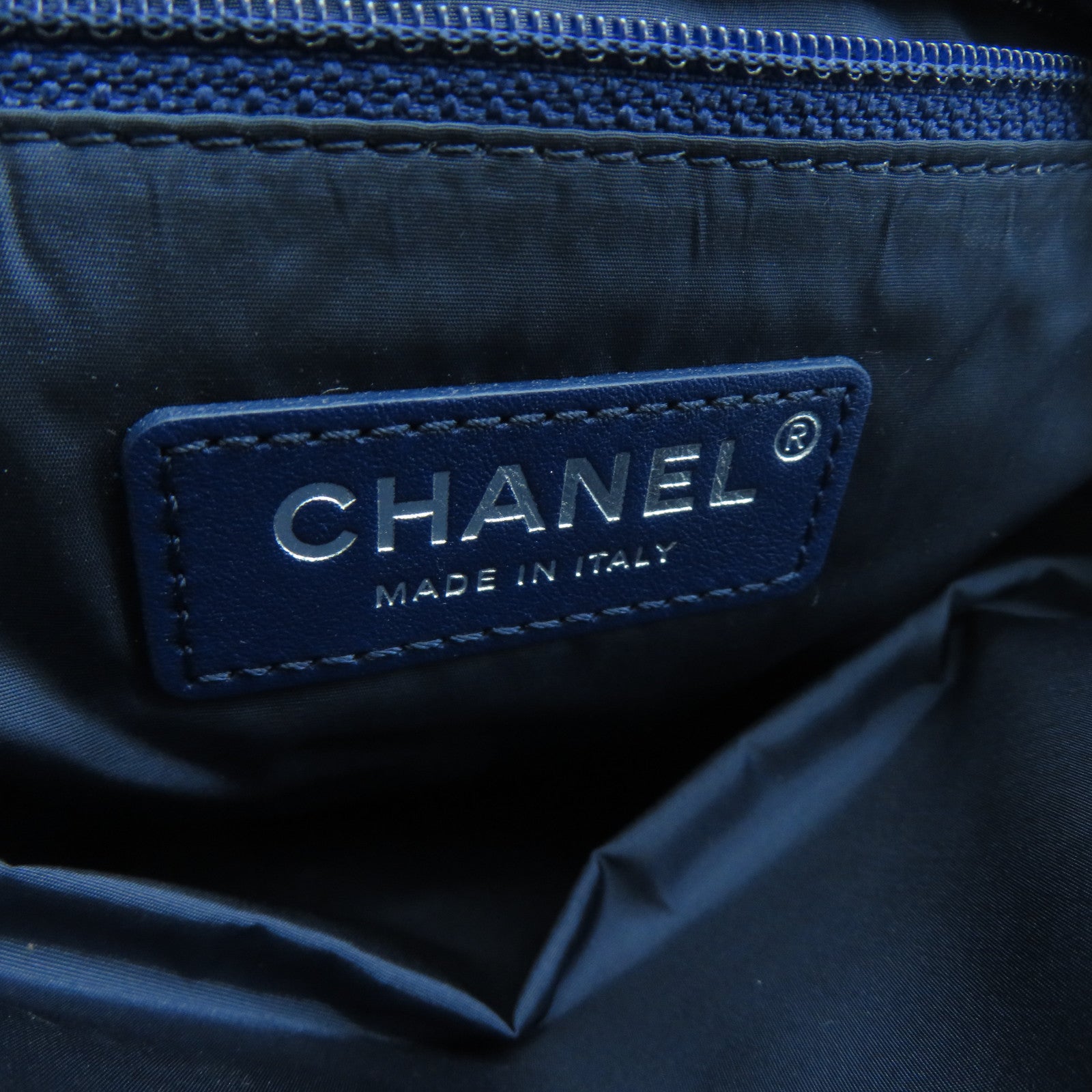 CHANEL 聚酯纖維/皮革Backpack銀扣背包藍色