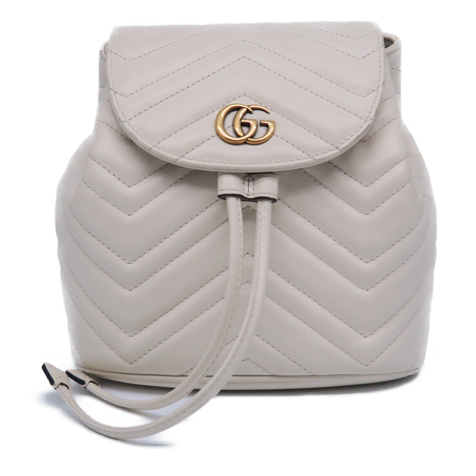 GUCCI 斜紋牛皮皮革Backpack金扣背包白色