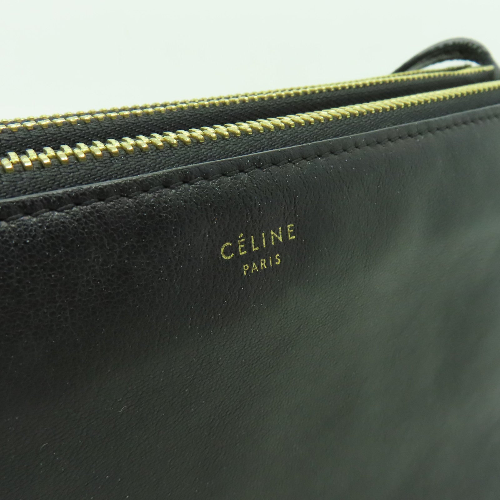 CELINE 羊皮皮革Trio金扣肩背袋黒色