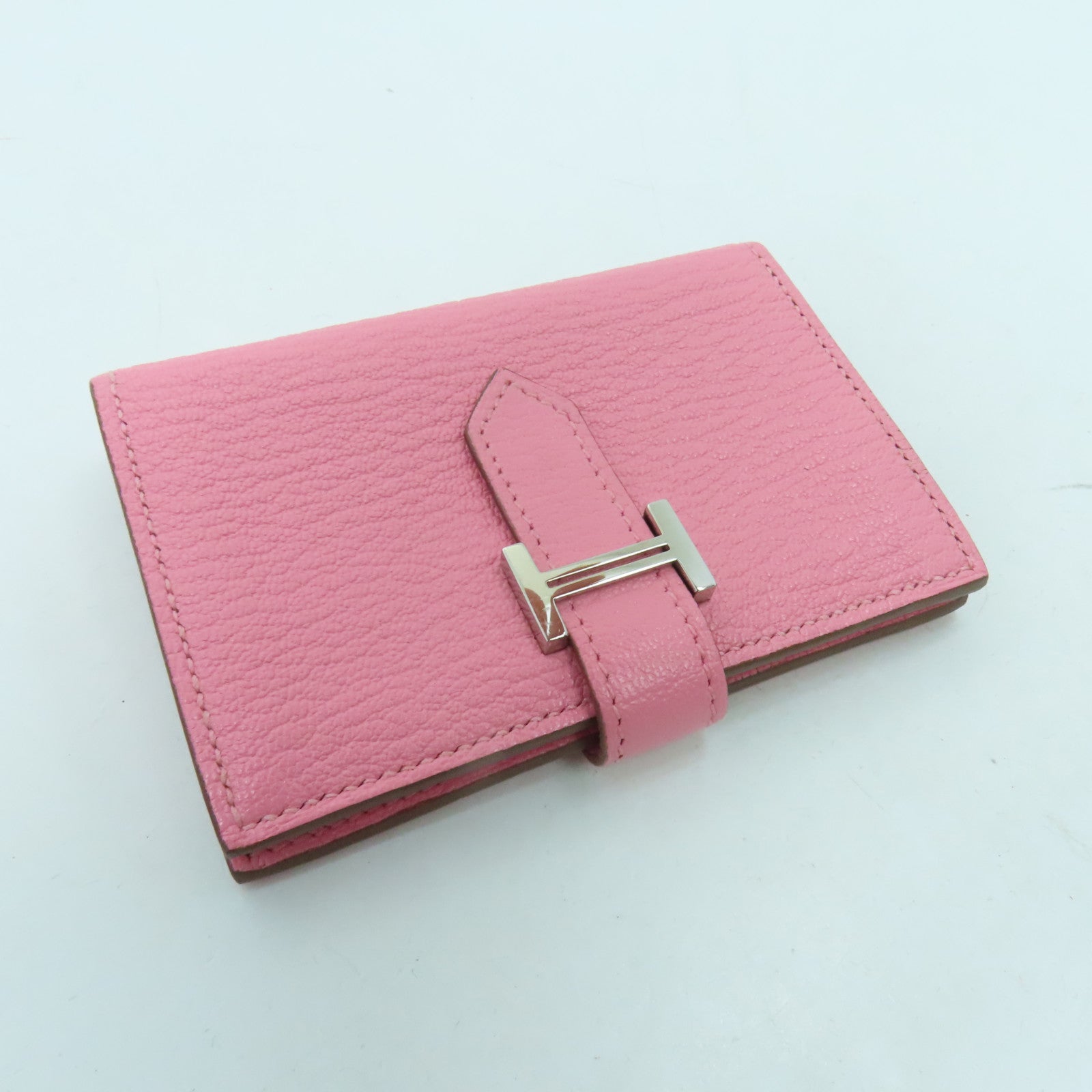 HERMES Chevre皮革Card Case卡片套銀扣粉紅色