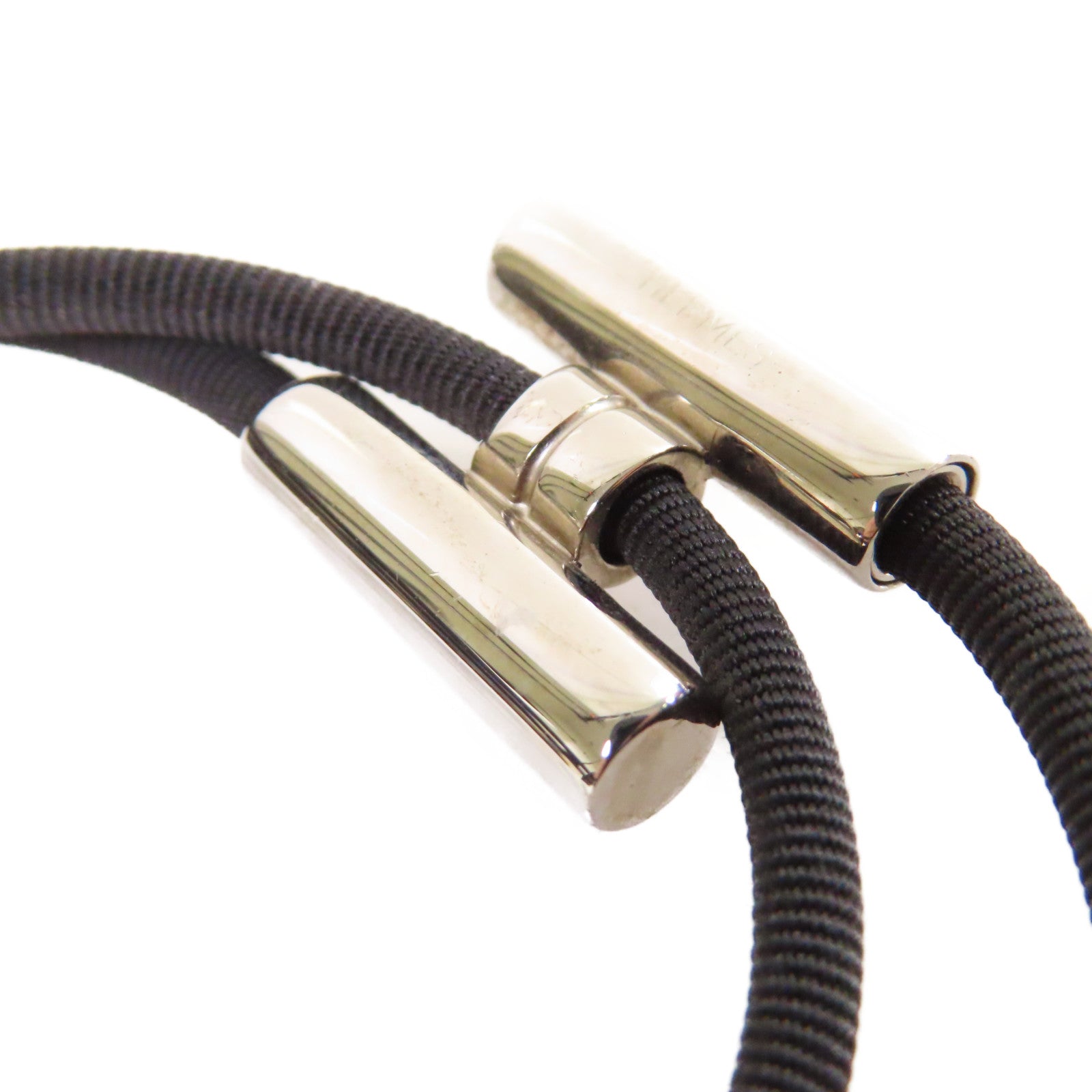 HERMES 金屬/帆布Tournis Tresse Bracelet銀扣手鏈