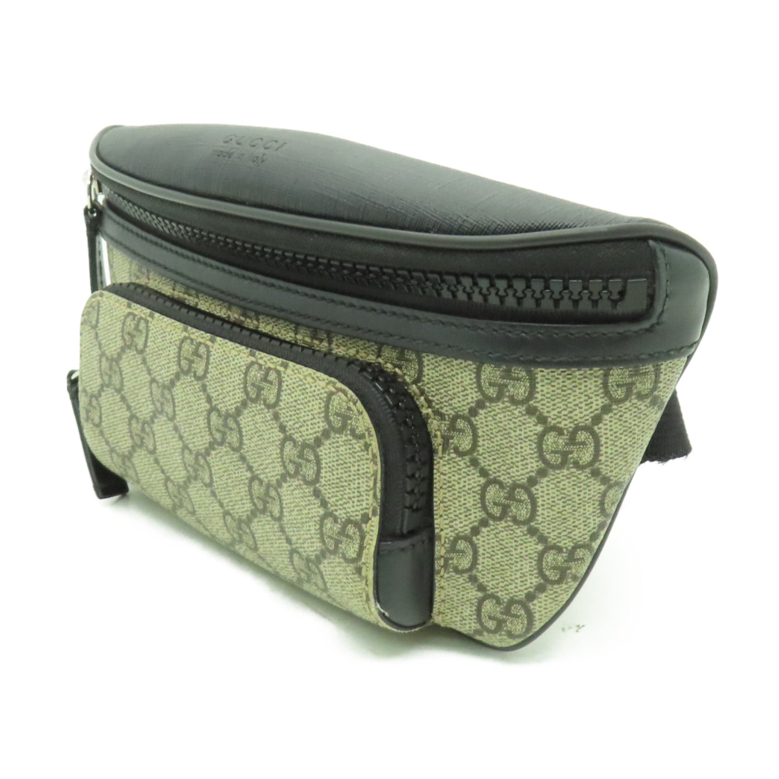 GUCCI 塗層帆布Eden Belt Bag銀扣腰包黒色/棕色