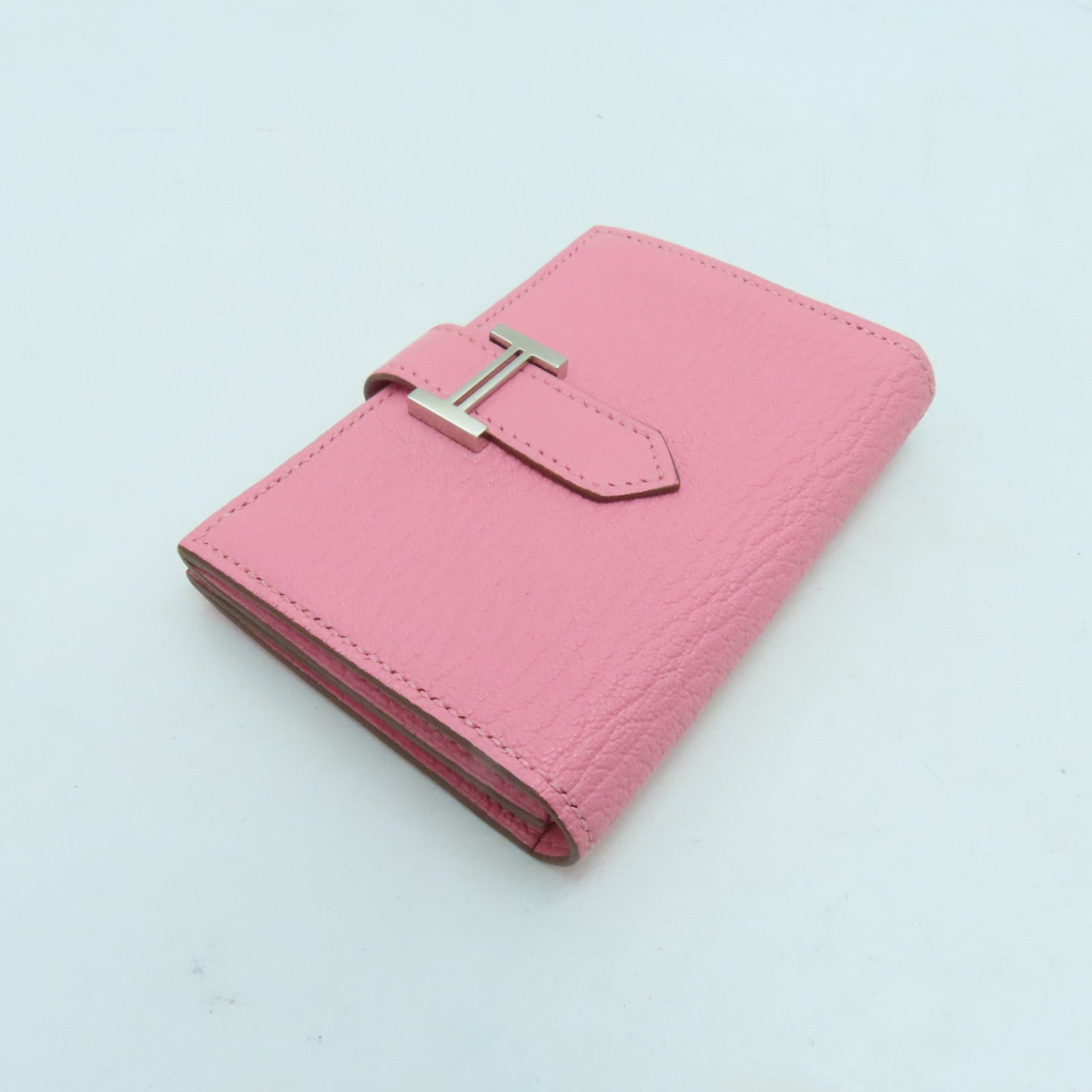 HERMES Chevre皮革Card Case卡片套銀扣粉紅色