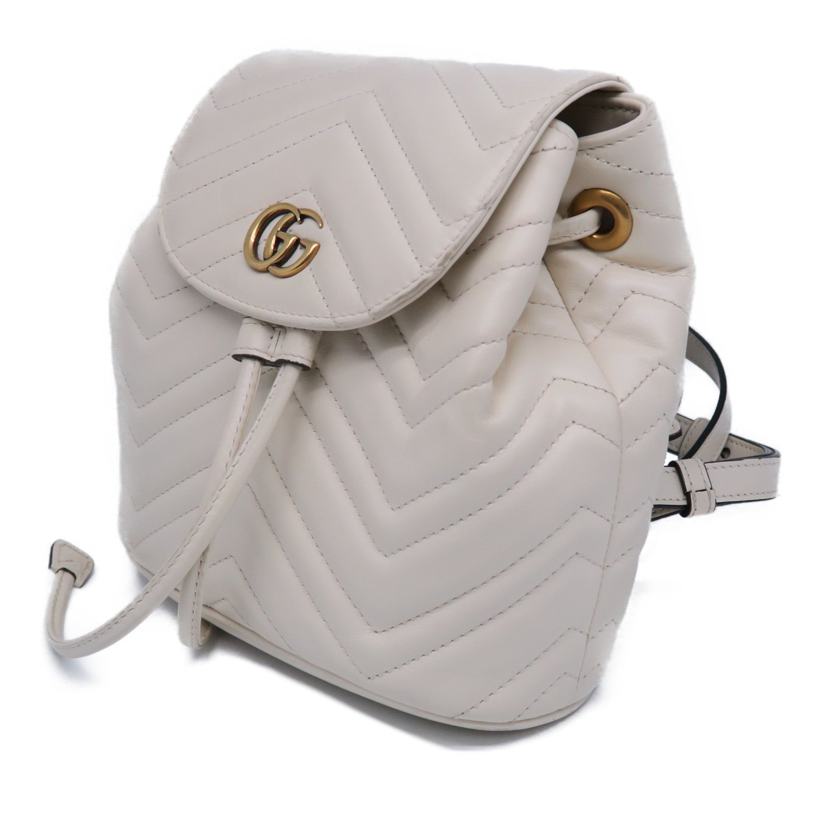GUCCI 斜紋牛皮皮革Backpack金扣背包白色