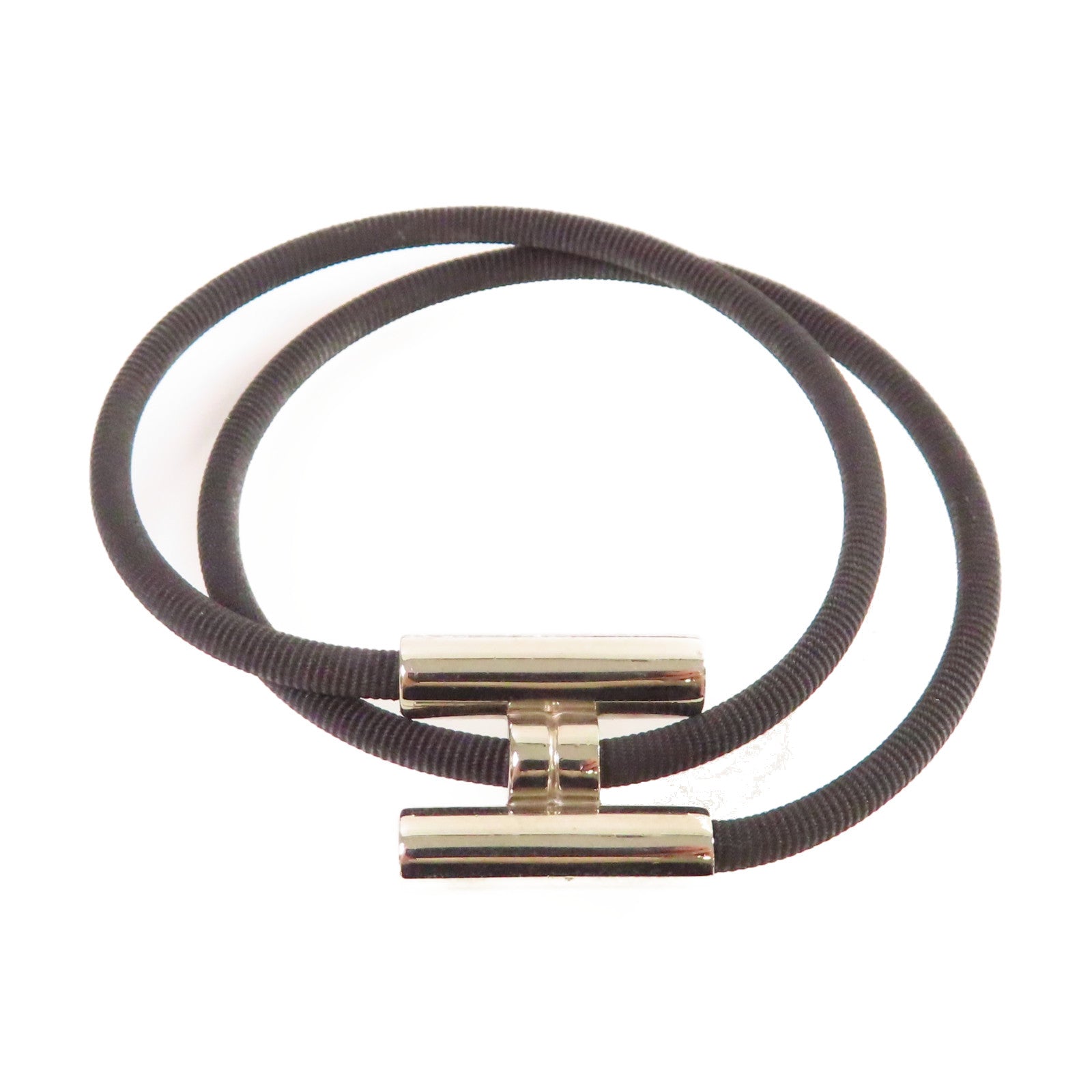 HERMES 金屬/帆布Tournis Tresse Bracelet銀扣手鏈
