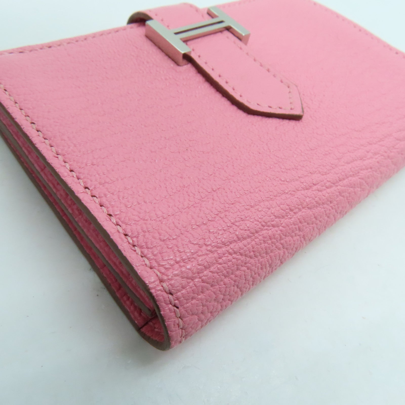 HERMES Chevre皮革Card Case卡片套銀扣粉紅色
