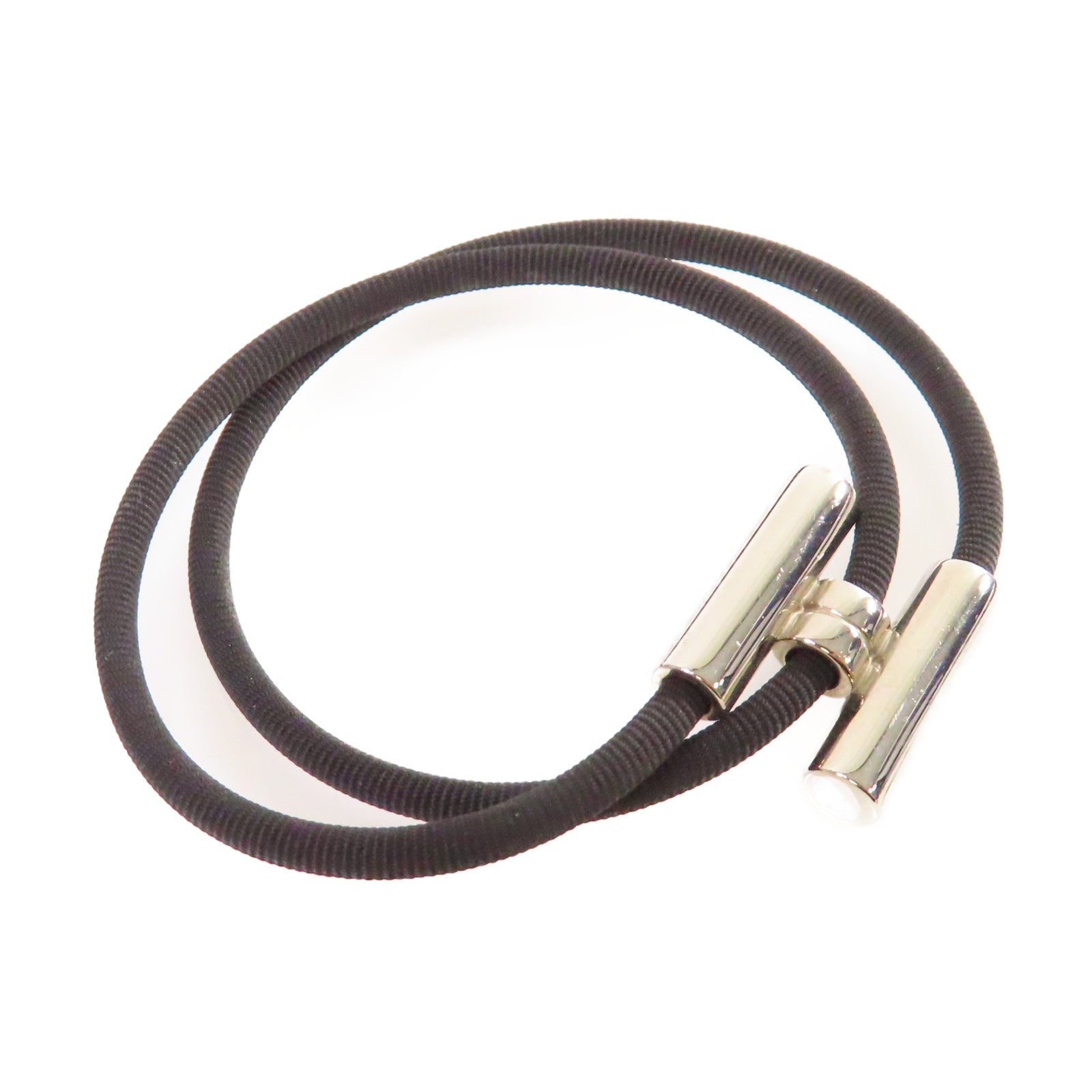 HERMES 金屬/帆布Tournis Tresse Bracelet銀扣手鏈