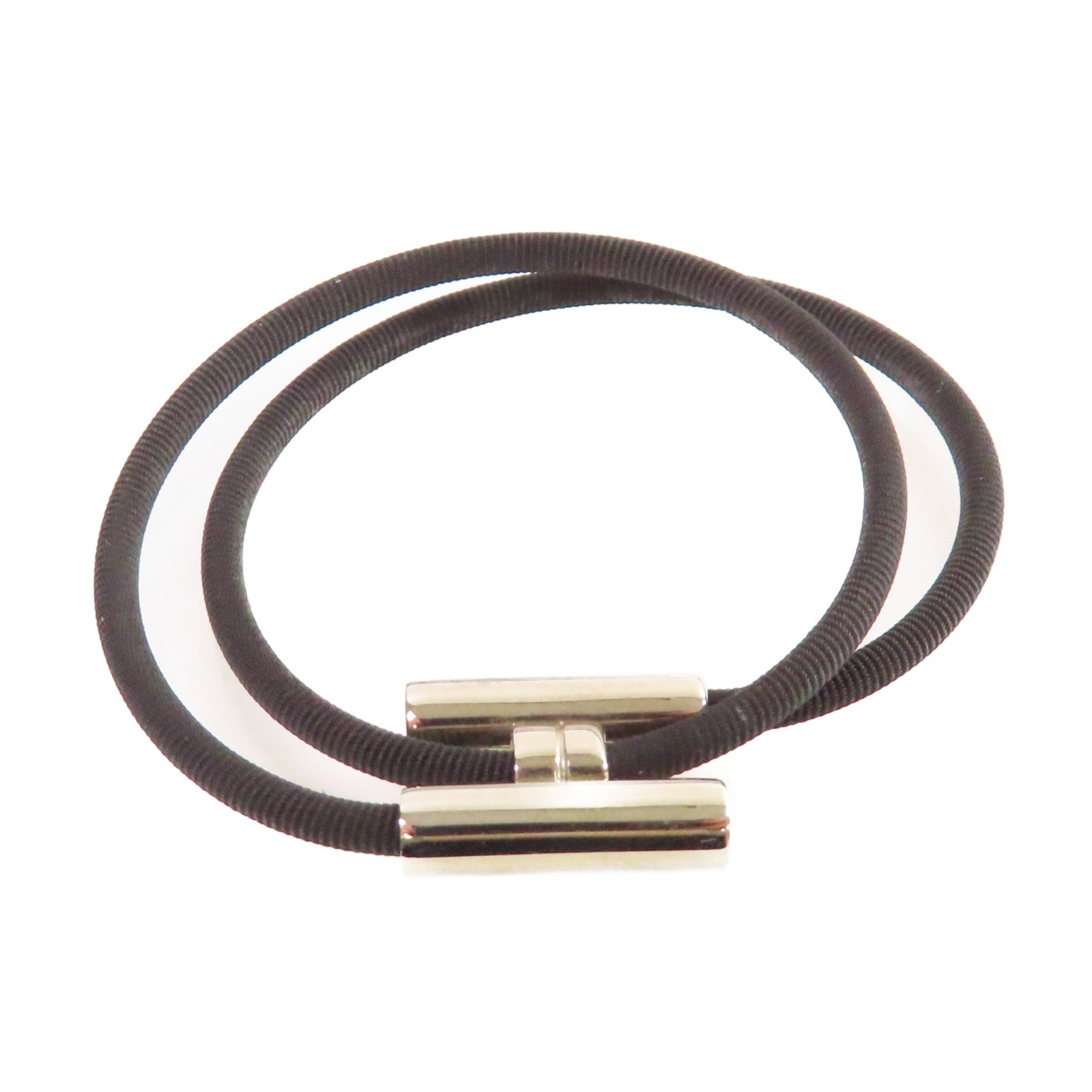 HERMES 金屬/帆布Tournis Tresse Bracelet銀扣手鏈