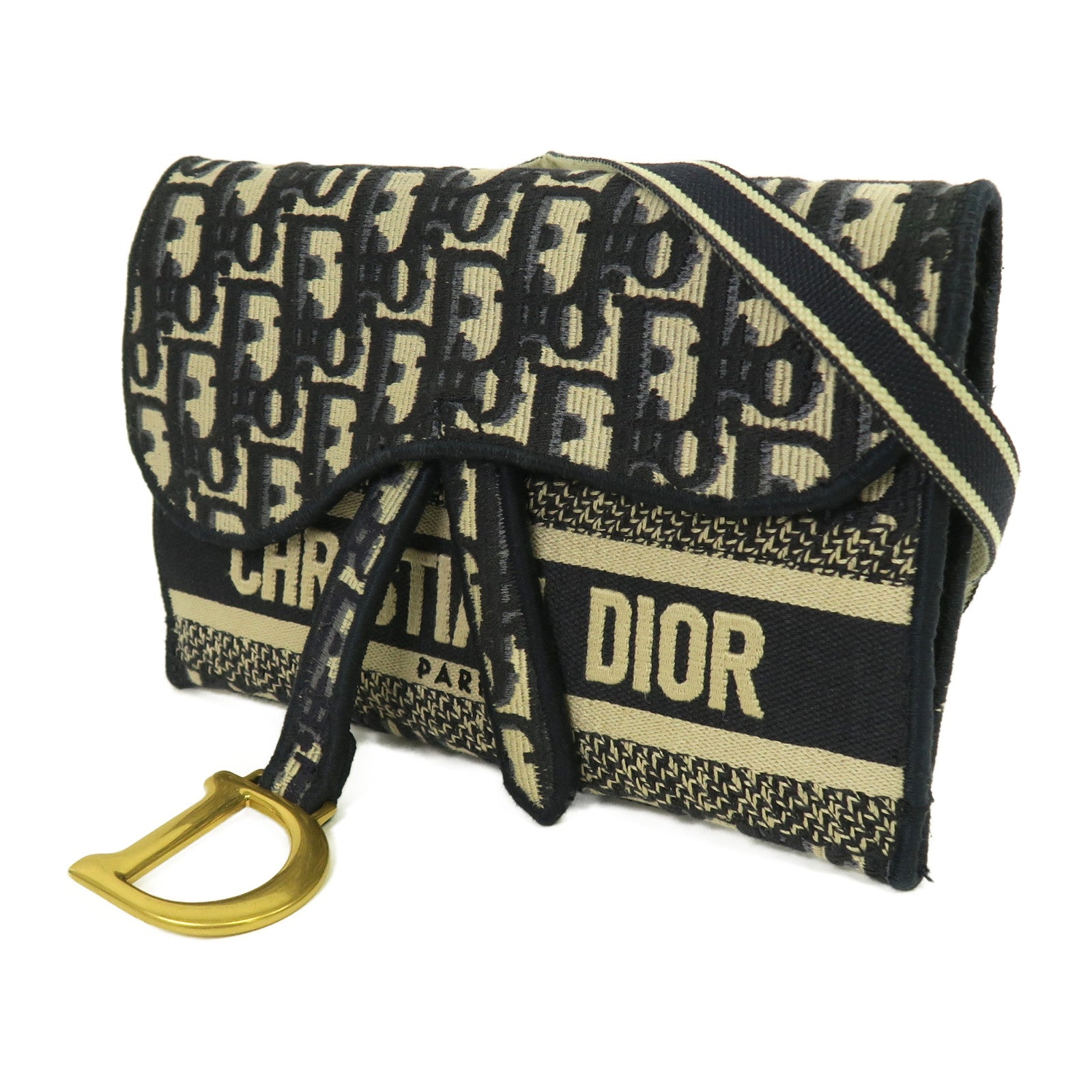 Dior 帆布Belt Bag金扣腰包藍色