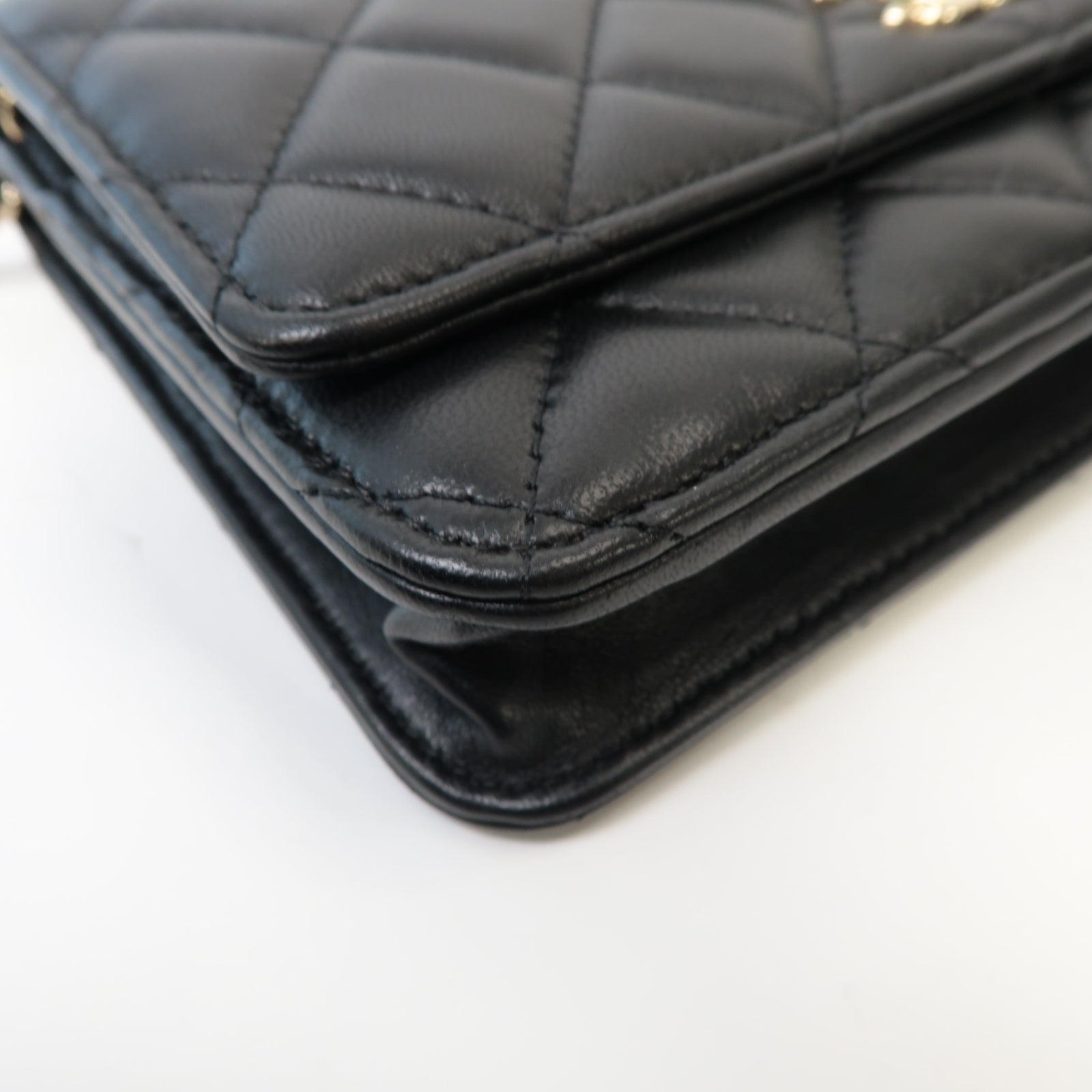 CHANEL 菱格羊皮皮革Wallet On Chain金扣鏈帶肩背袋黑色
