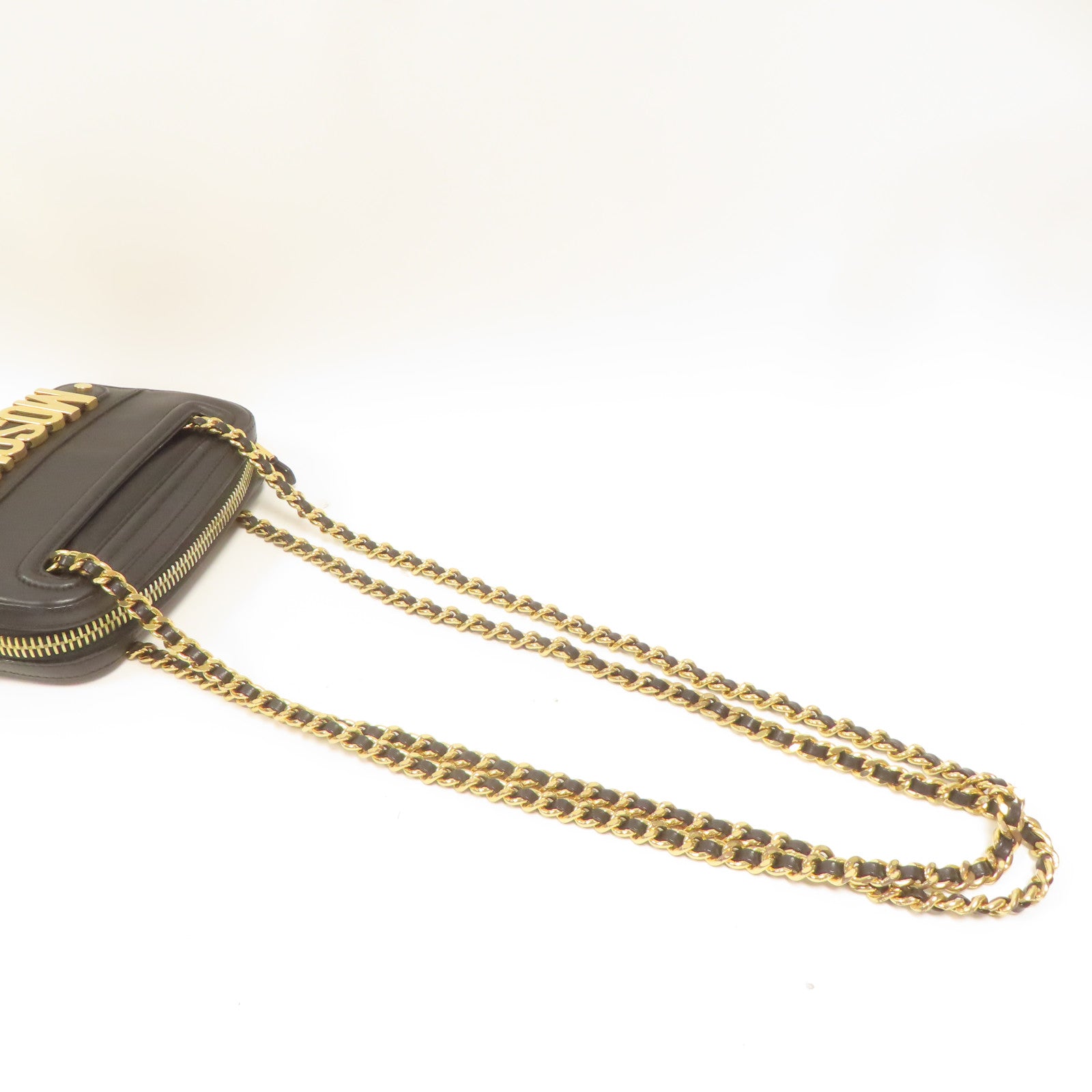 MOSCHINO 牛皮皮革Chain Shoulder金扣鏈帶肩背袋黑色