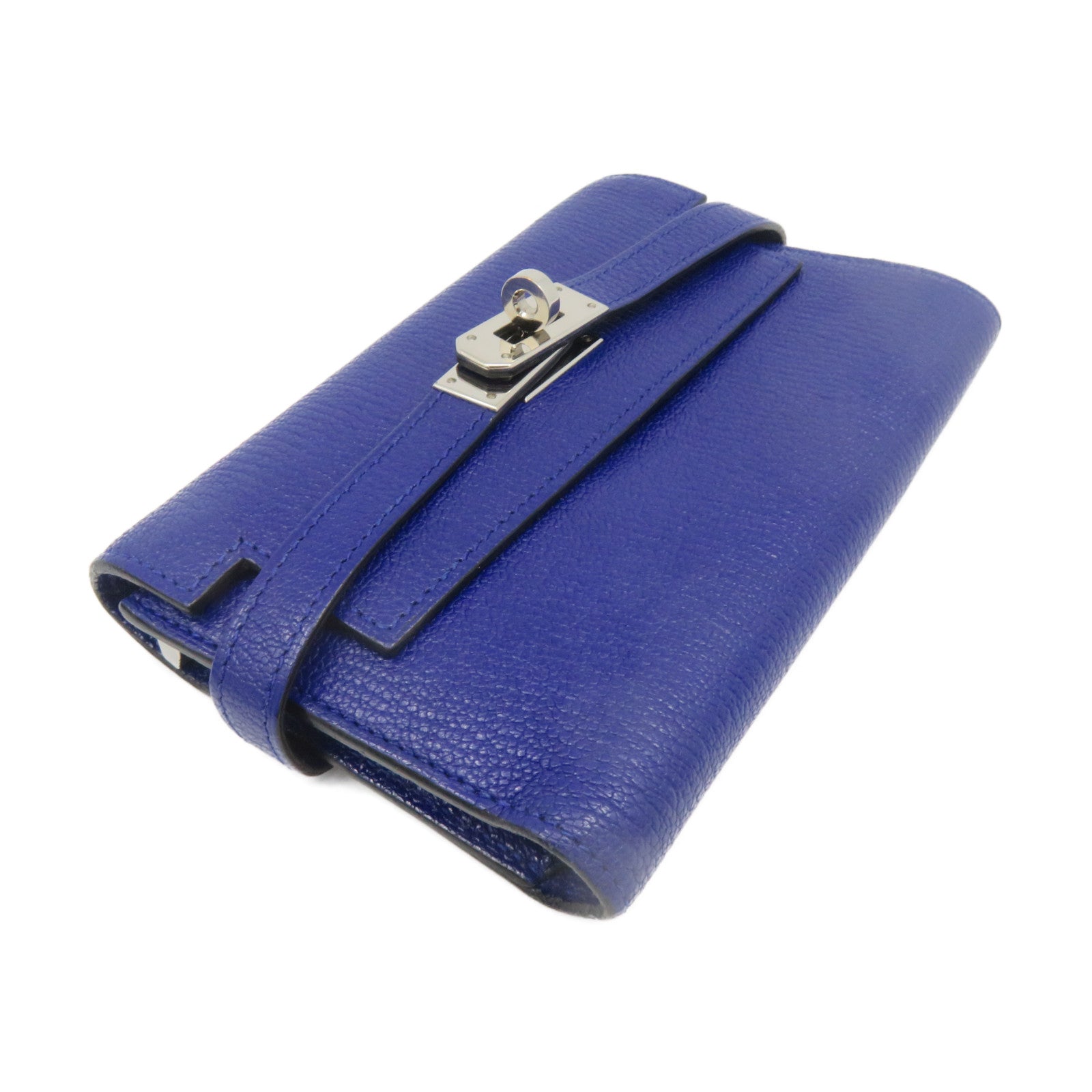 HERMES Chevre皮革Kelly Short Wallet银扣短钱包Bleu Electrique蓝色