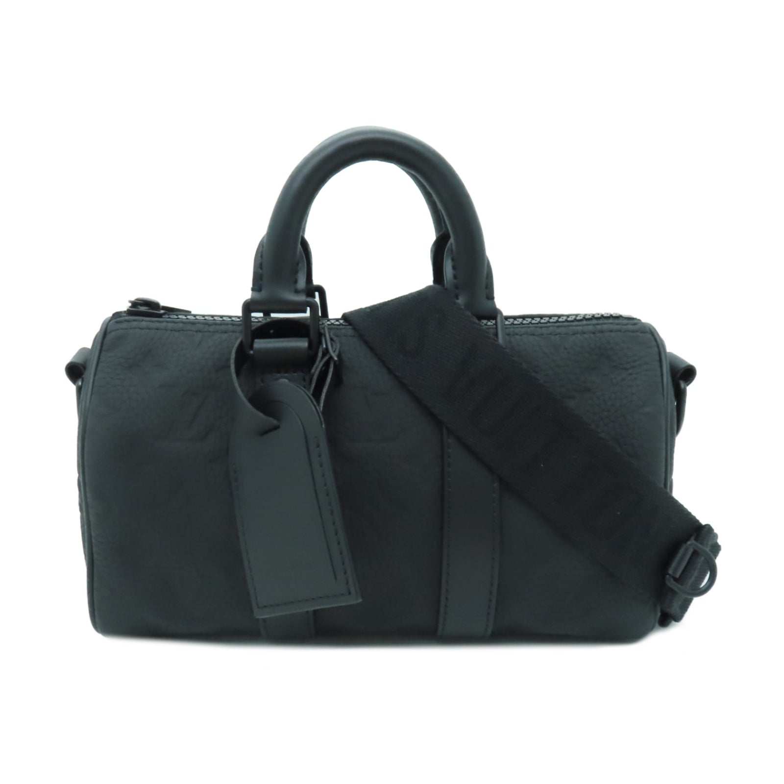 LOUIS VUITTON Taurillon皮革 Monogram Keepall Bandouliere 25黑扣手挽肩背兩用袋黑色