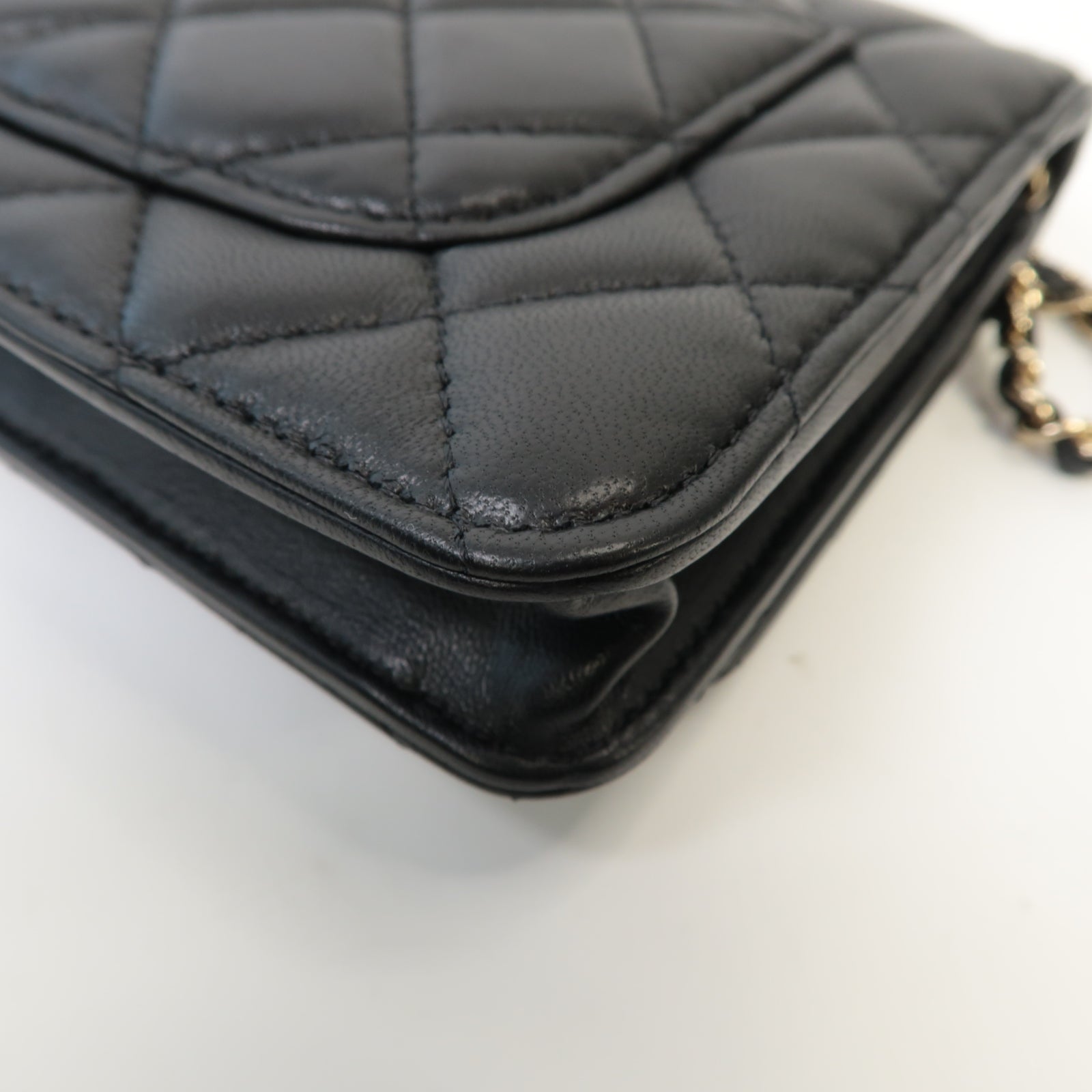 CHANEL 菱格羊皮皮革Wallet On Chain金扣鏈帶肩背袋黑色