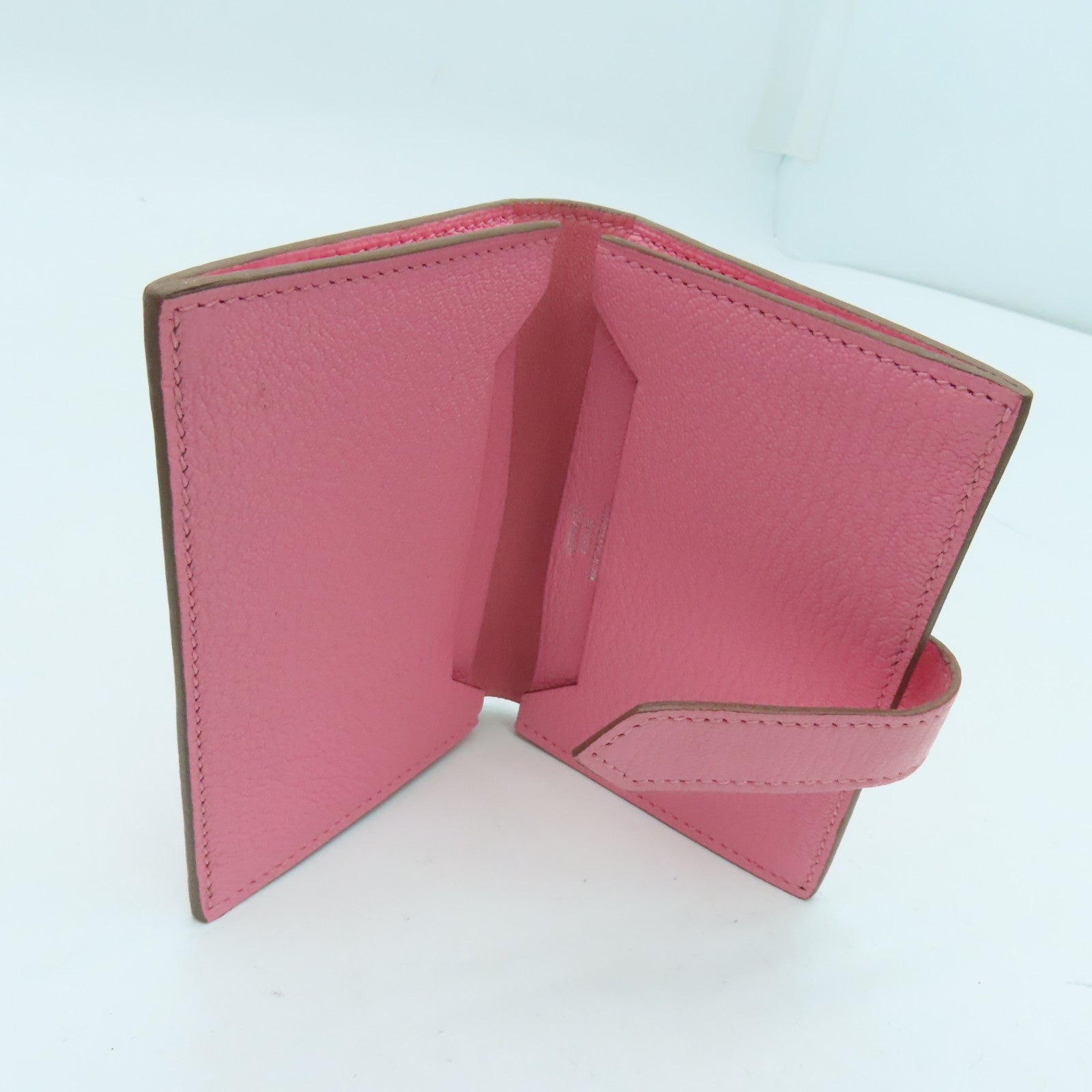 HERMES Chevre皮革Card Case卡片套銀扣粉紅色